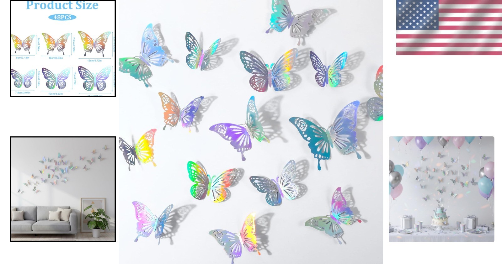 Laser Butterfly Wall Decor 48Pcs 3D Silver Butterfly Wall Stickers for Party …