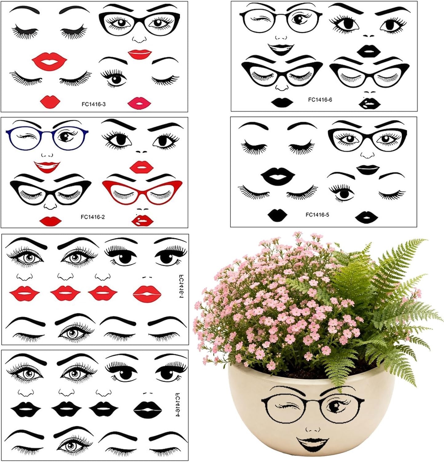 Face Stickers for Crafts 6 Sheets Funny DIY Lip Mouth Eyes Eyebrows Decals X3