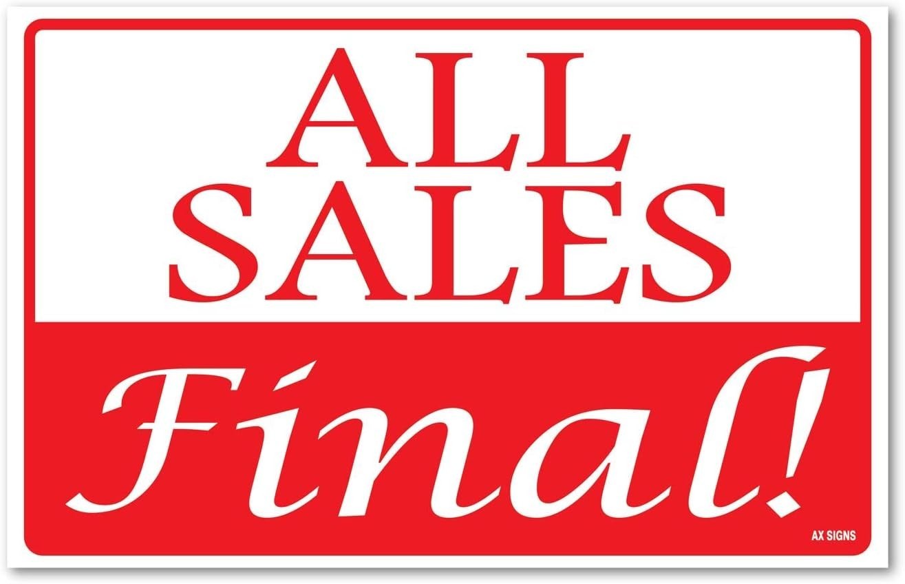 (2 Pack) All Sales Are Final Sticker 7 x 10 Inches