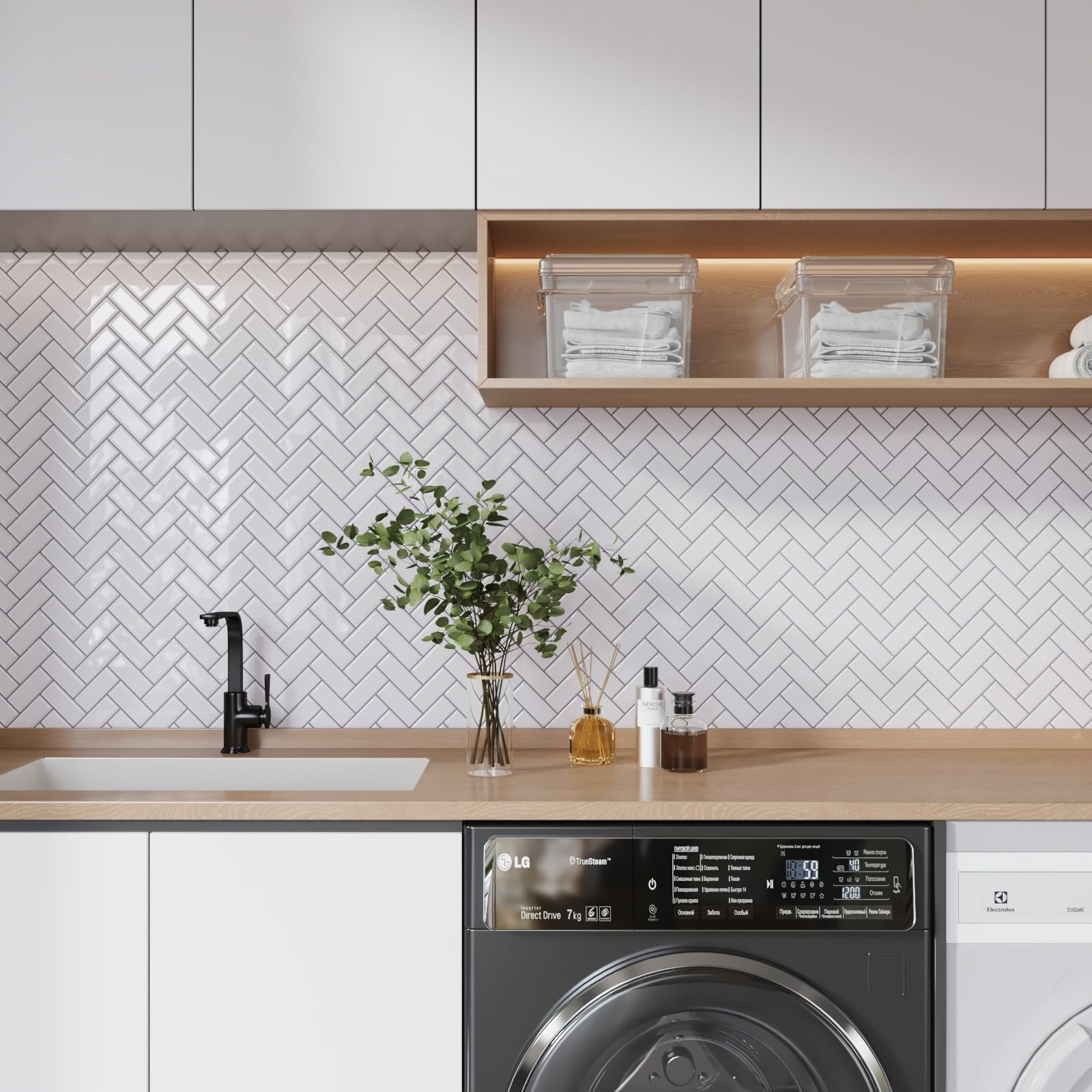 4 Sheets White Herringbone Peel and Stick Backsplash for Kitchen 12"x12" Peel…
