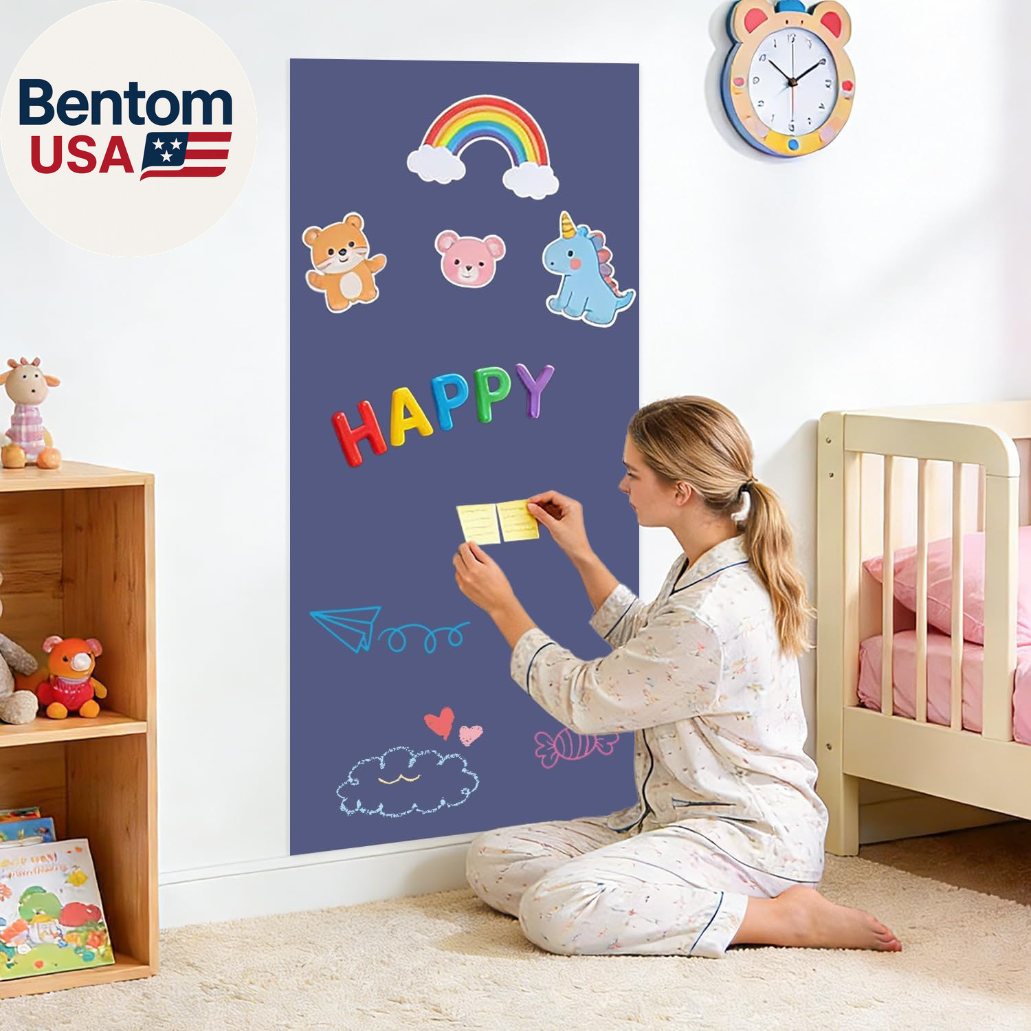 47.2" X 17.5" Large Magnetic Wall Decal Dusty Blue Self-Adhesive Magnet Chalkboa