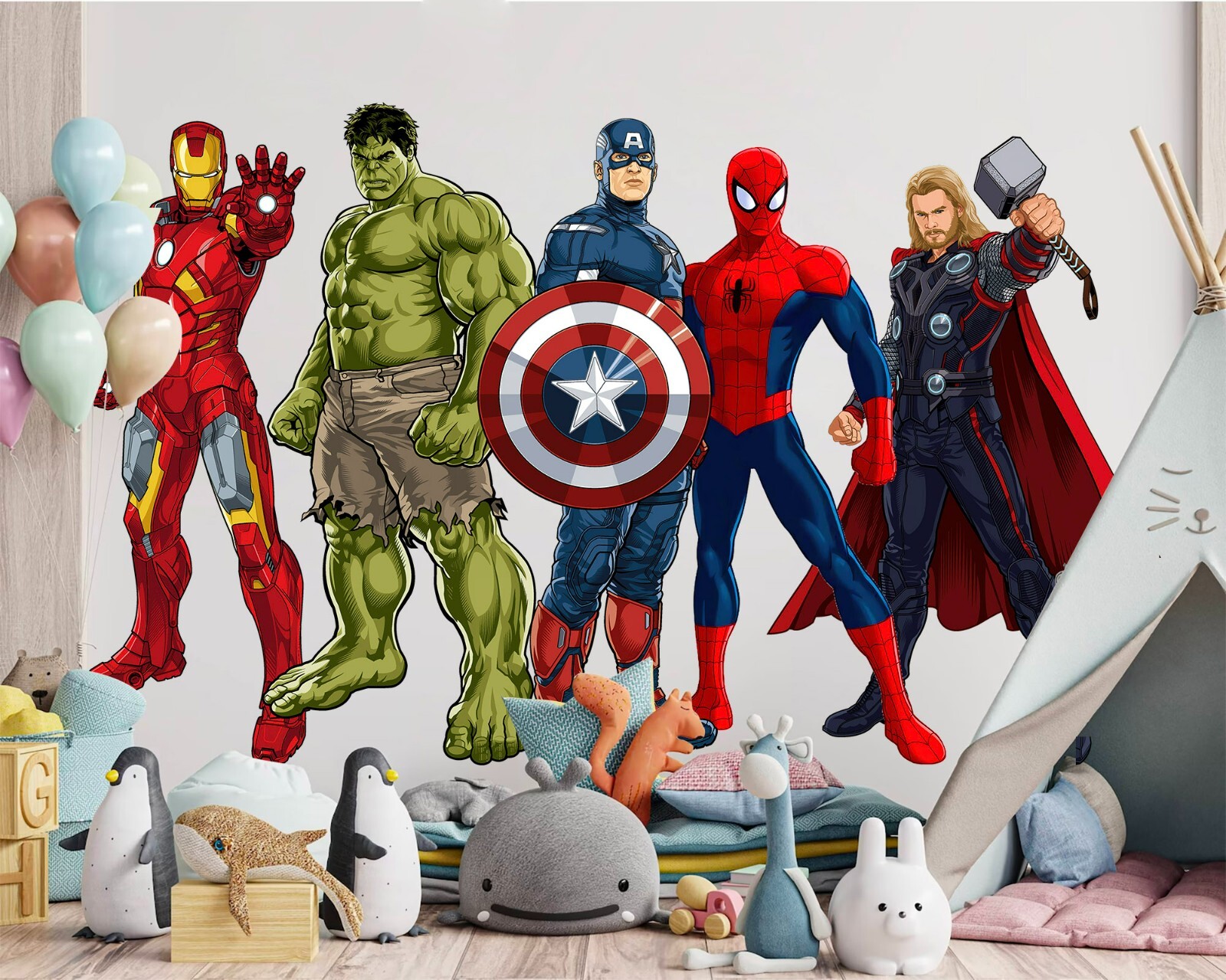 Superhero Avengers Spiderman Captain America Hulk Nursery Wall Decal Sticker