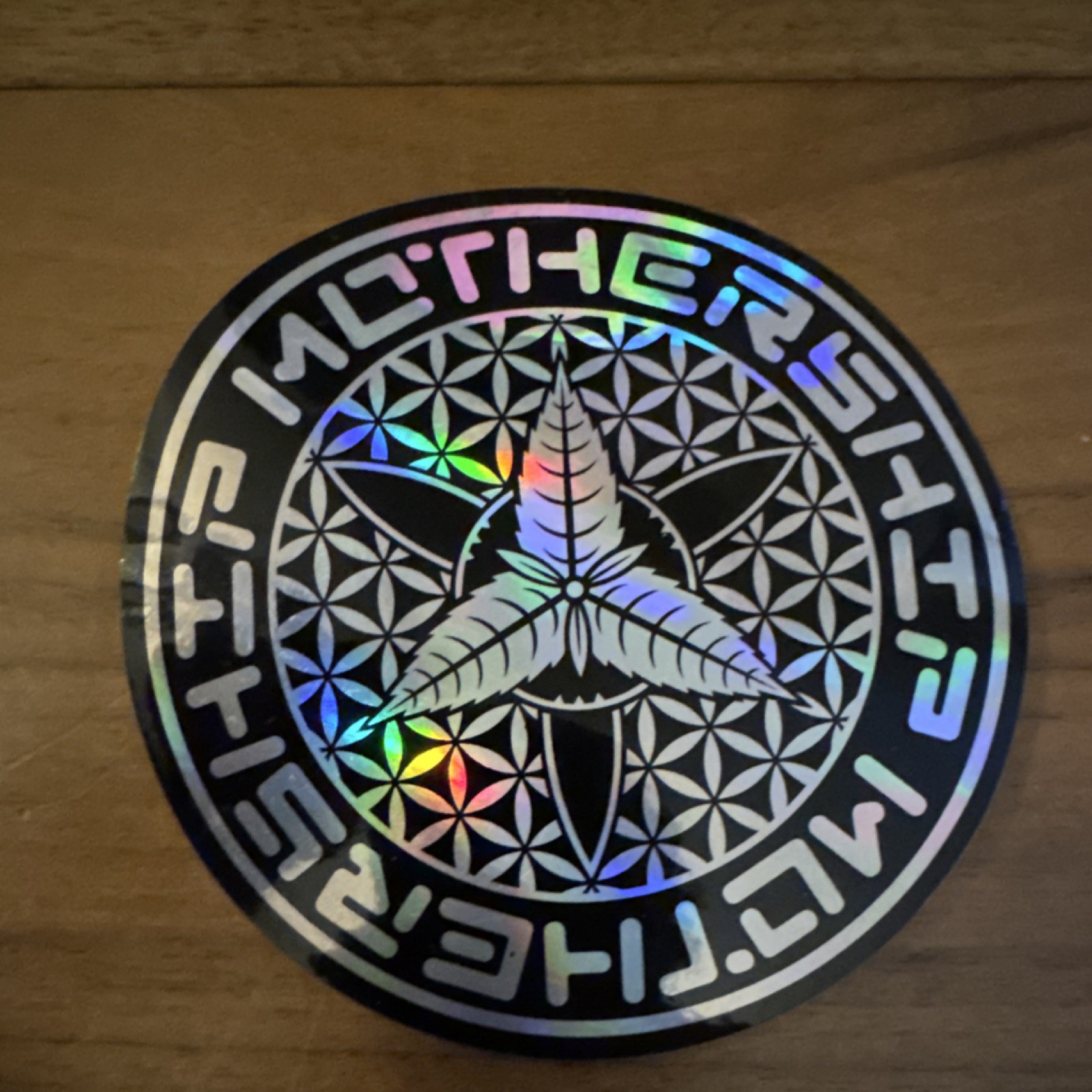 MOTHERSHIP Holographic Geometric Round Vinyl Sticker Multicolor Self-Adhesive