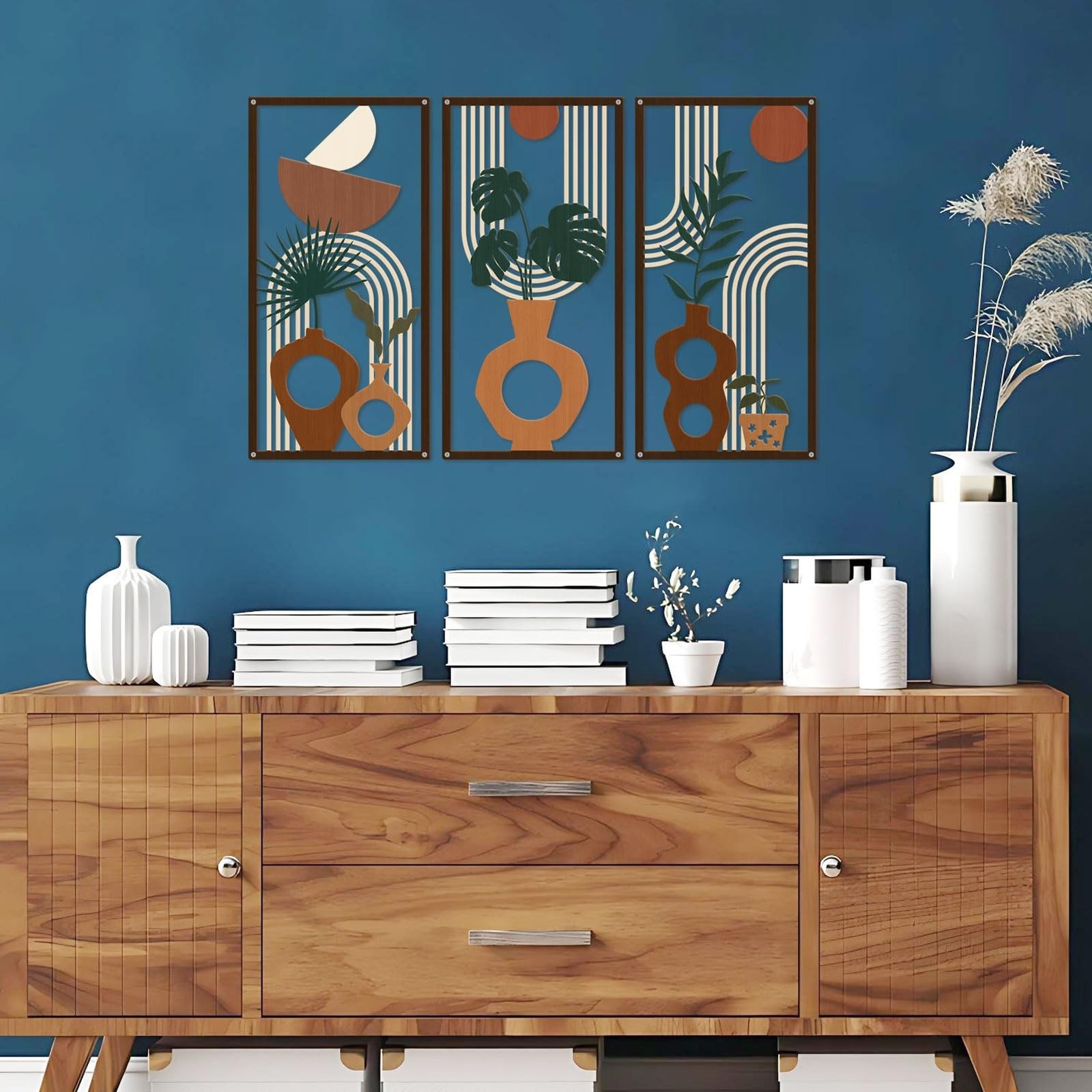 ShxTrade Boho Metal Wall Art, Modern Abstract Minimalist Wall Decor Set of 3,…