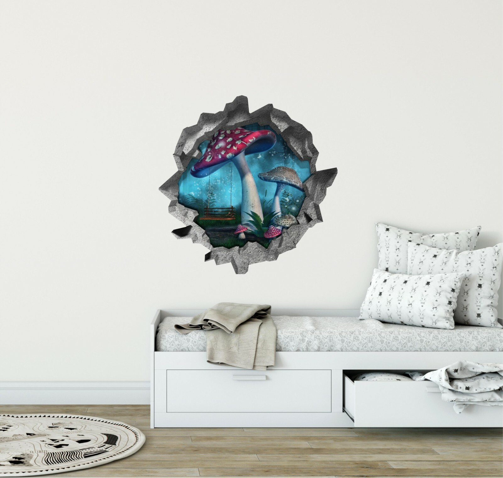 Hole in the Wall ENCHANTED MUSHROOM SWING 3D Wall Decal Vinyl Wall Sticker