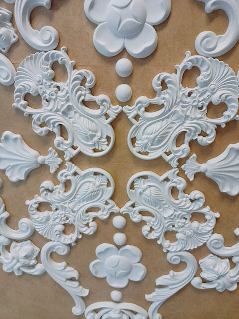WD 12 Ceiling Mirror Rose Alabaster Gypsum Stucco Handmade 58 X 79 Cm