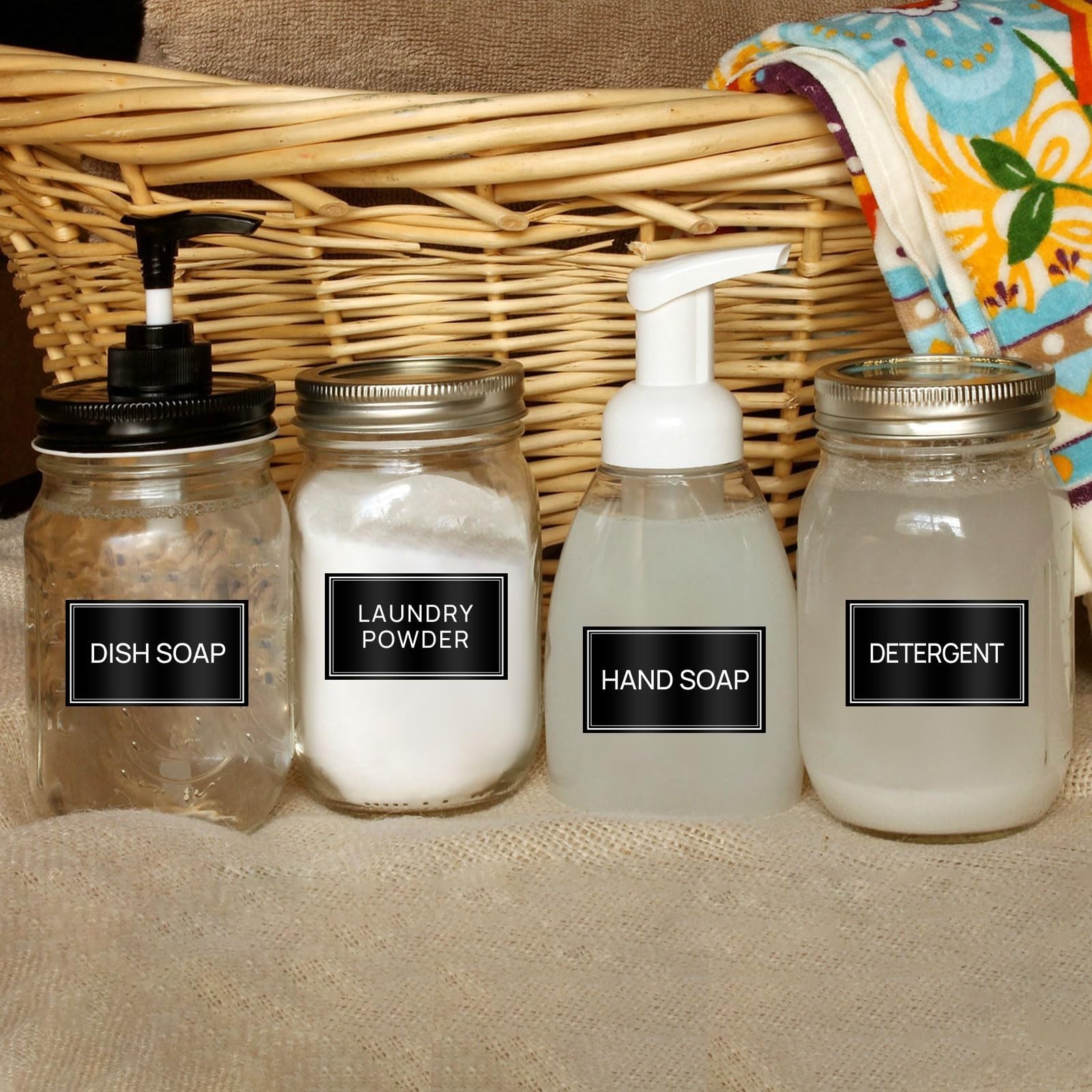 64 PCS Laundry Labels for Jars,Minimalist Laundry Room and Bathroom Label Sti…