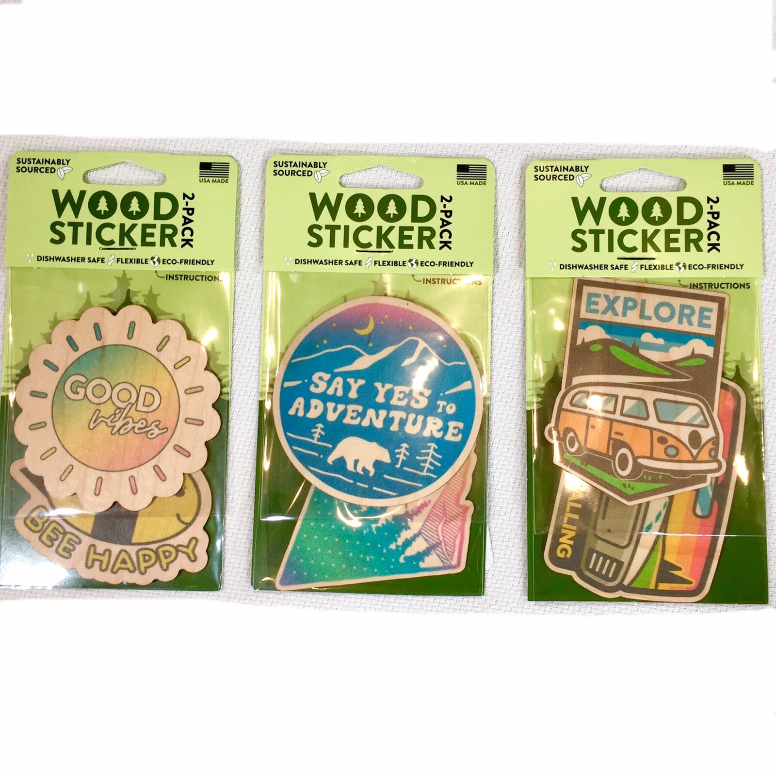 Dust City Wood Stickers 6 Pc Eco-Friendly Adventure Vibes Travel Nature Hiking