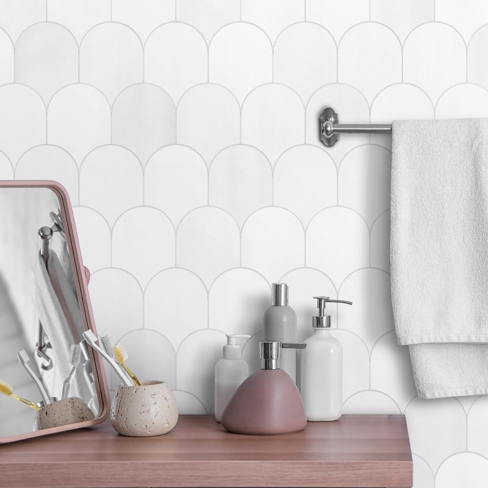 10-Sheet Fish Scale Peel and Stick Backsplash Tile, 11.4" x 10.9" Stone Comp…