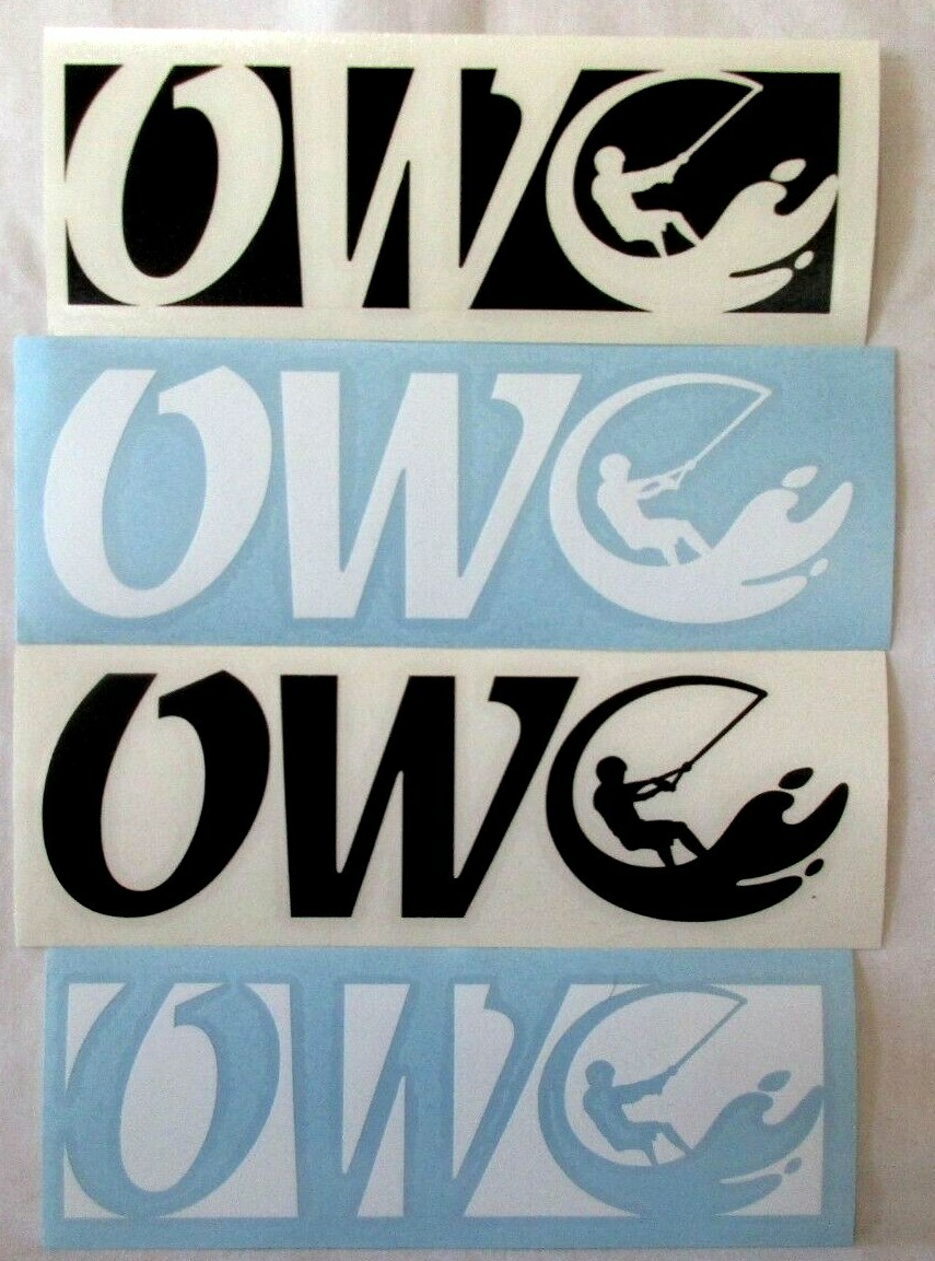 Lot of 4 – OW Custom Water Ski Decals Stickers Labels Blue & Black 7"L X 2.5"W