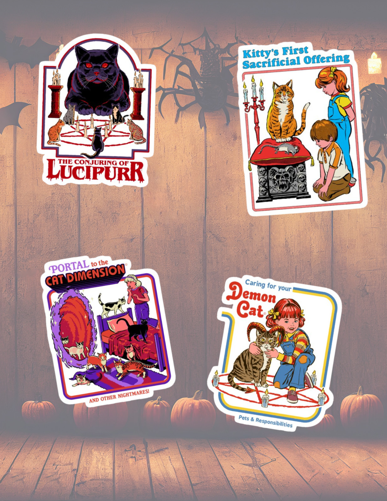 Vintage Halloween Cat 4pc Sticker Pack