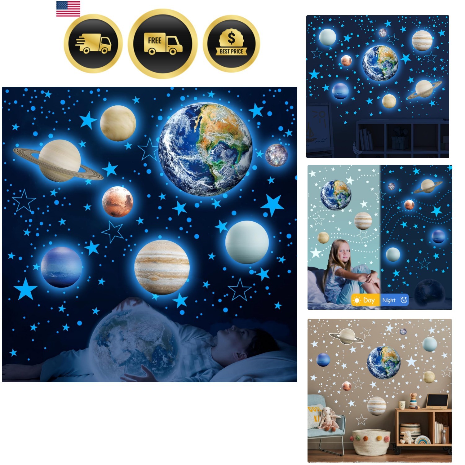 Glow in The Dark Stars Solar System Wall Decals, The Earth Wall Stickers for …