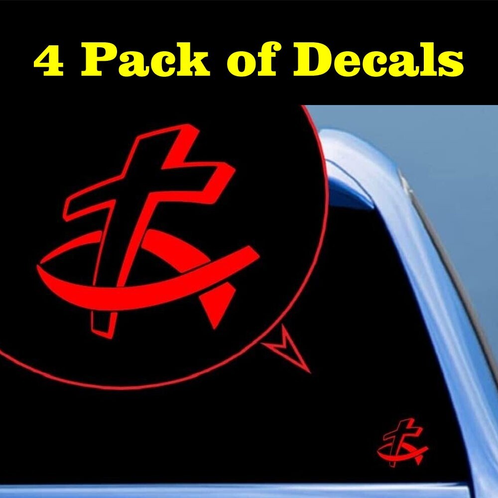 4 Pack Cross Fish Religious Christian Red Vinyl Decal Car Truck Windows laptop