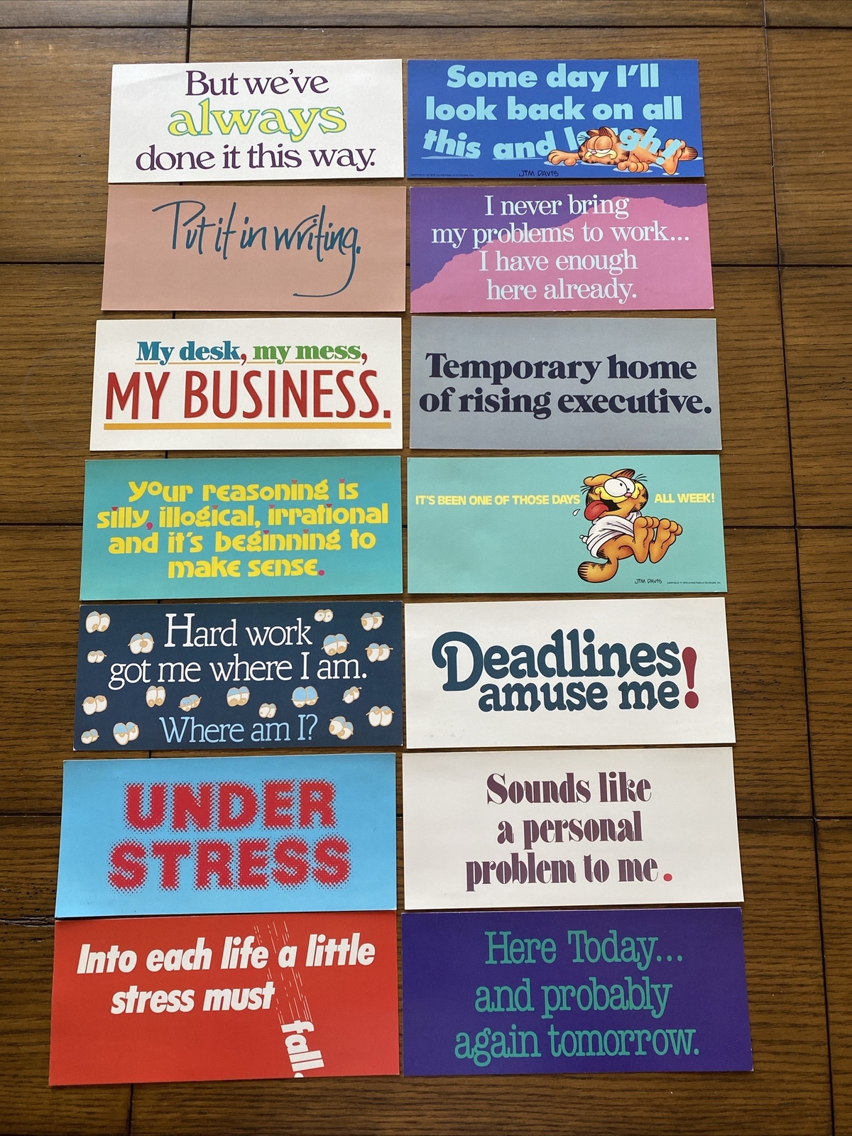 LOT (14) Postcard Stickers Work Humor Garfield Argus 4" x 9" VTG – U Get All 14