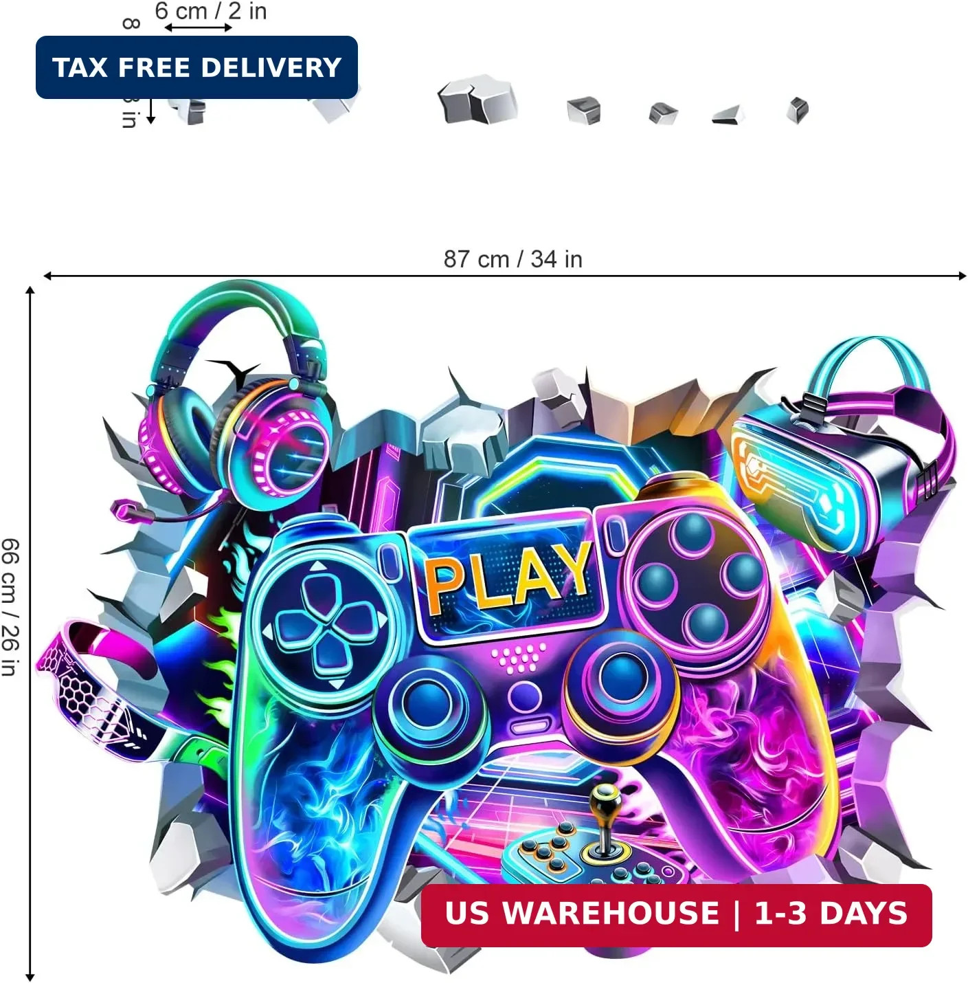 Large 3D Game Wall Decals Video Gaming Gamer Controller Joystick Wall Stickers
