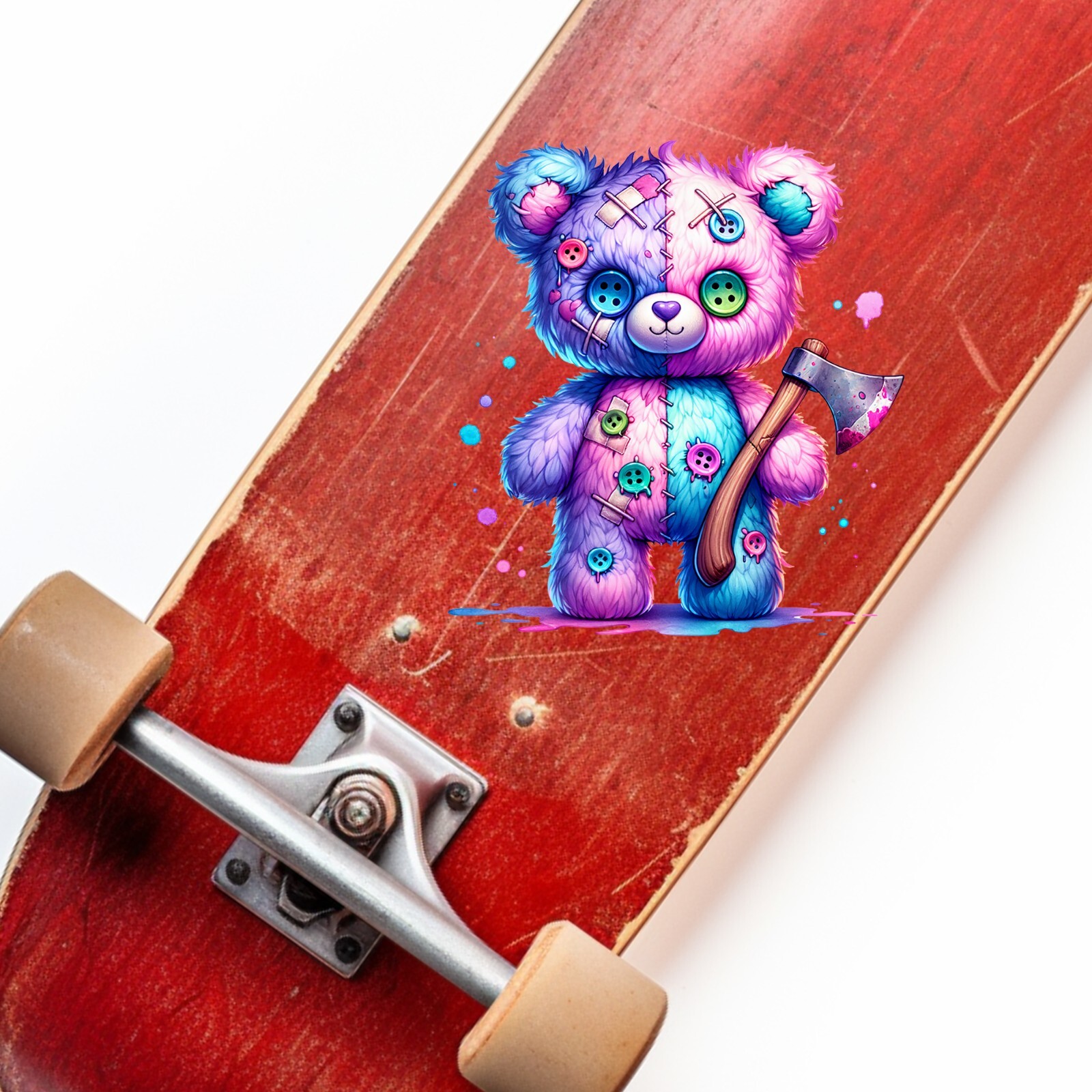 Pink Blue Homicidal Bear UV DTF Transparent Sticker / Decal