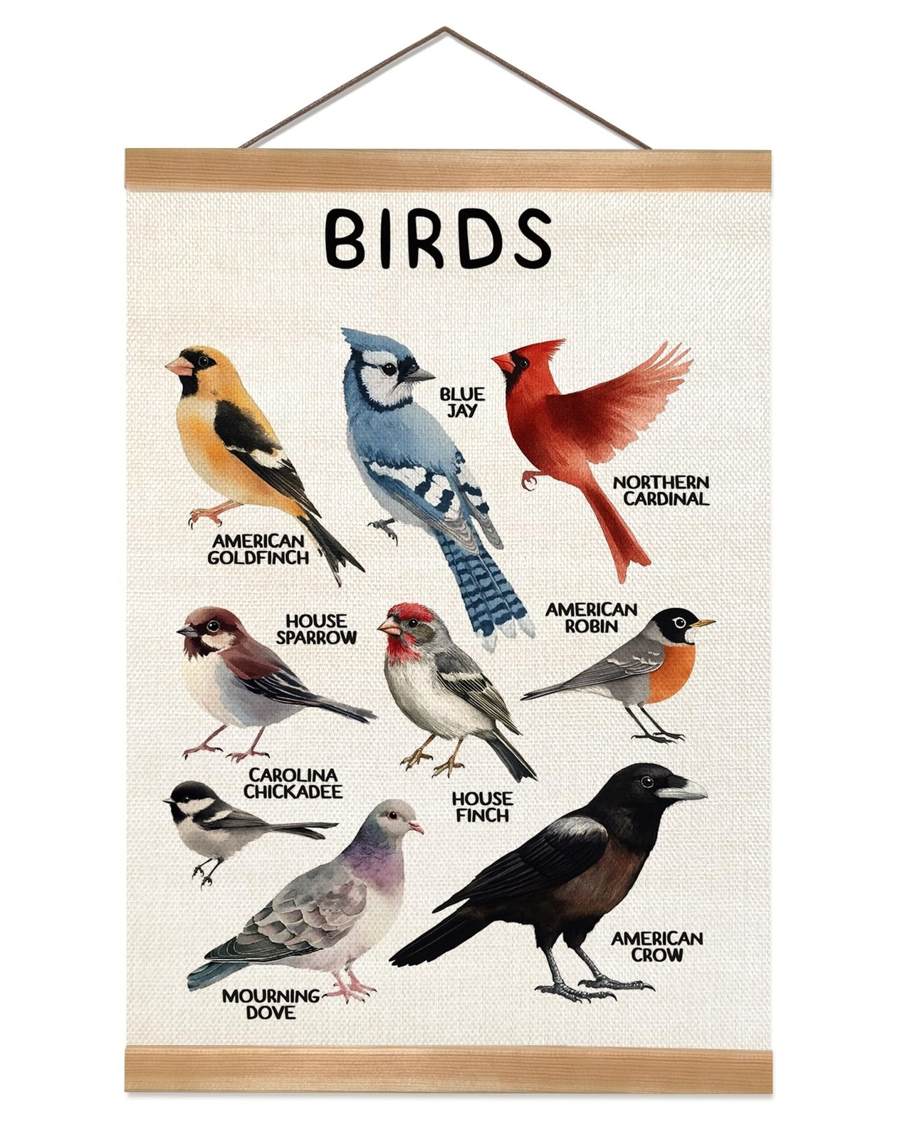 ZTGDA Birds Vintage Wall Art – Hanging Poster with Solid Wood Frame, Linen