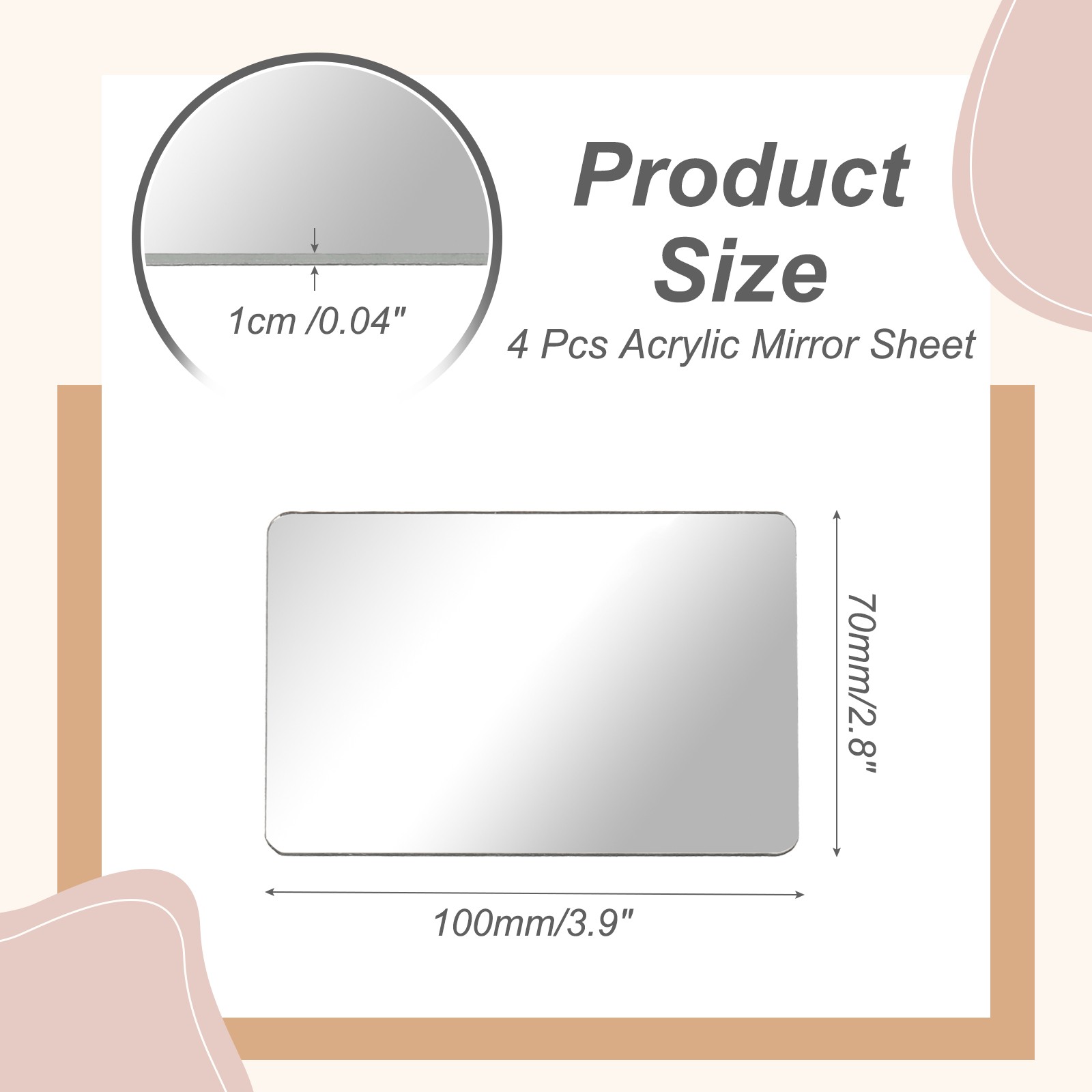 4Pcs Acrylic Mirror Sheet, 3.9×2.8" Rectangle Self Adhesive Mirror