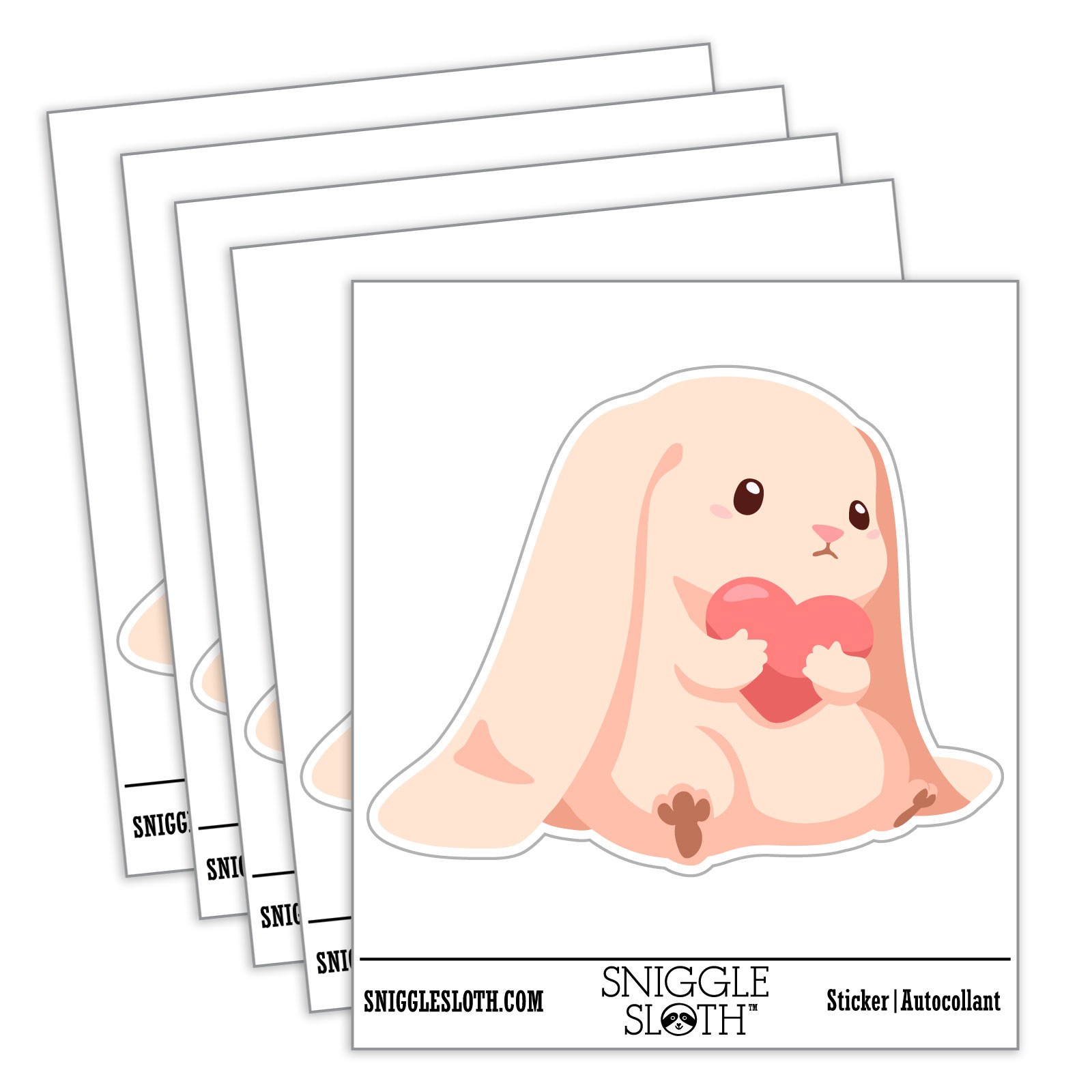 Bunny Clutching Heart Long Ears Waterproof Vinyl Decal Sticker Set – 5 Pack