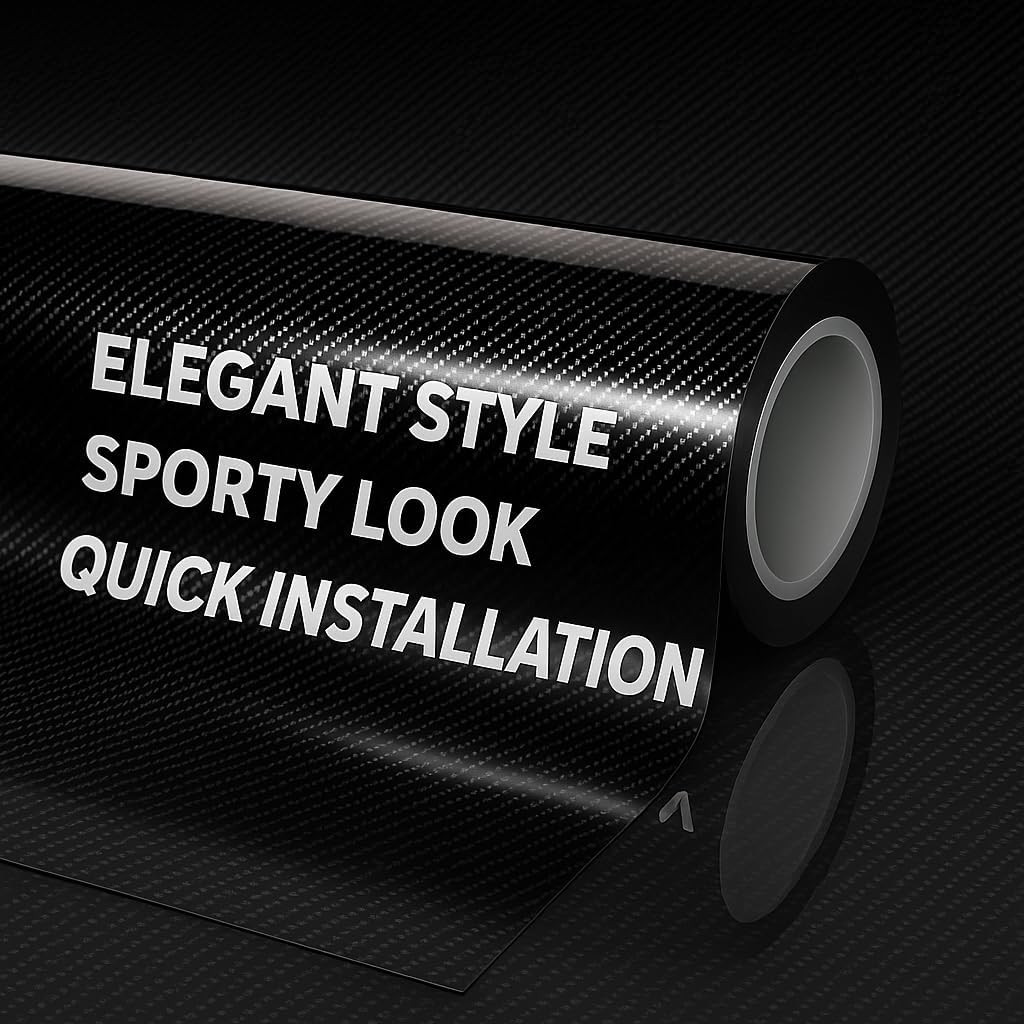 7D Super Glossy Black Carbon Fiber Vinyl Wrap, Anti-Wrinkle, Air Release Automot