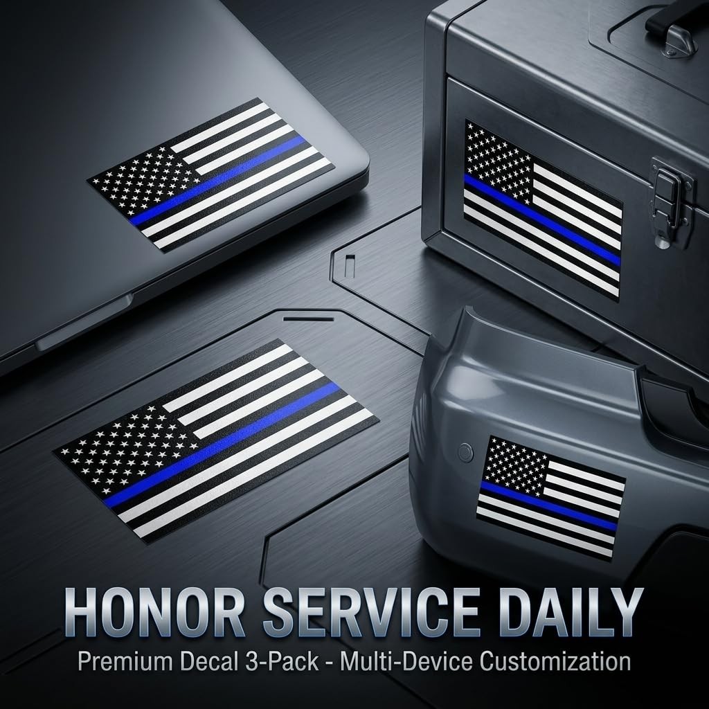 3PC Reflective Thin Blue Line Decal 5×3 Inches American Flag Thin Blue Line…