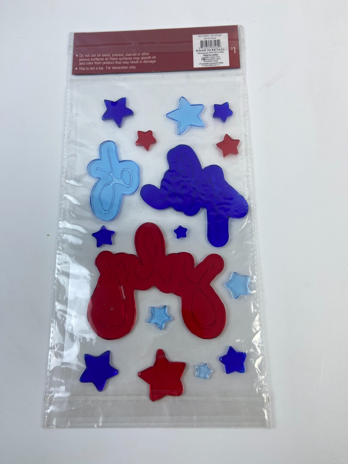 NEW USA Red White and Blue Stars 4th of July Gel Window Stickers Clings 16 ct