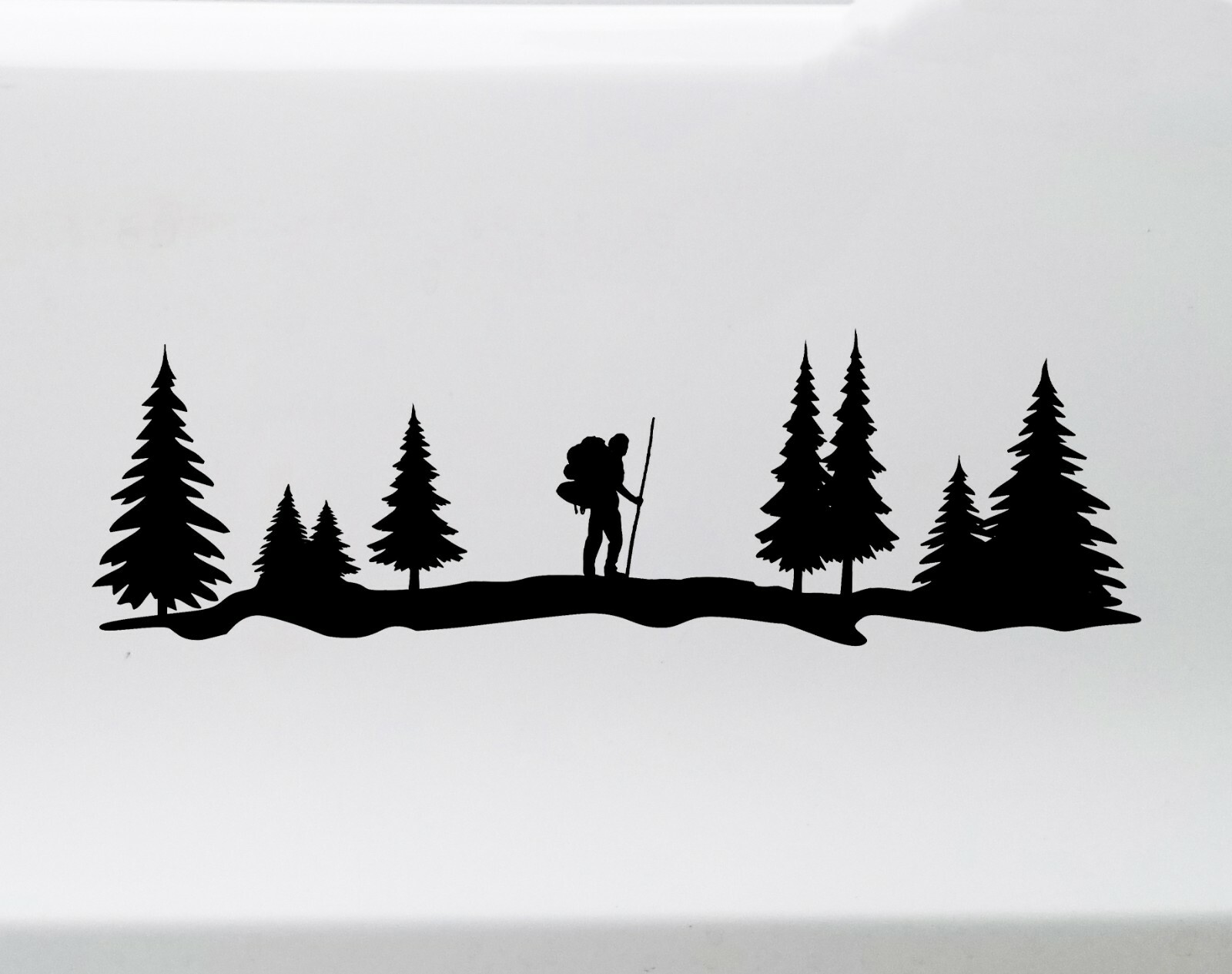 Hiker Vinyl Decal – Trees Trail Backpacking Forest – Die Cut Sticker Hiking AT