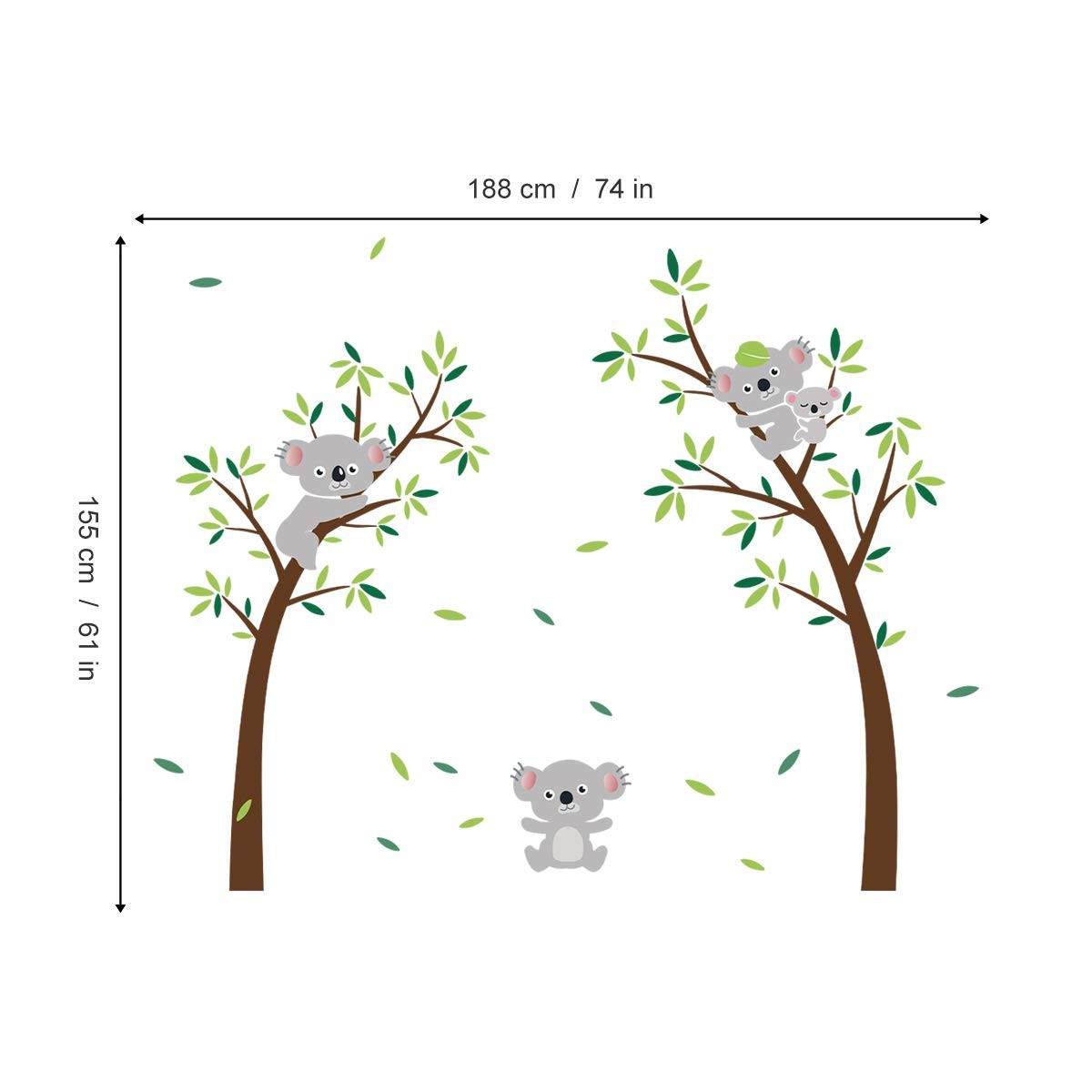 ufengke Koala Tree Wall Stickers Animal DIY Decals Art Decor Multicolour