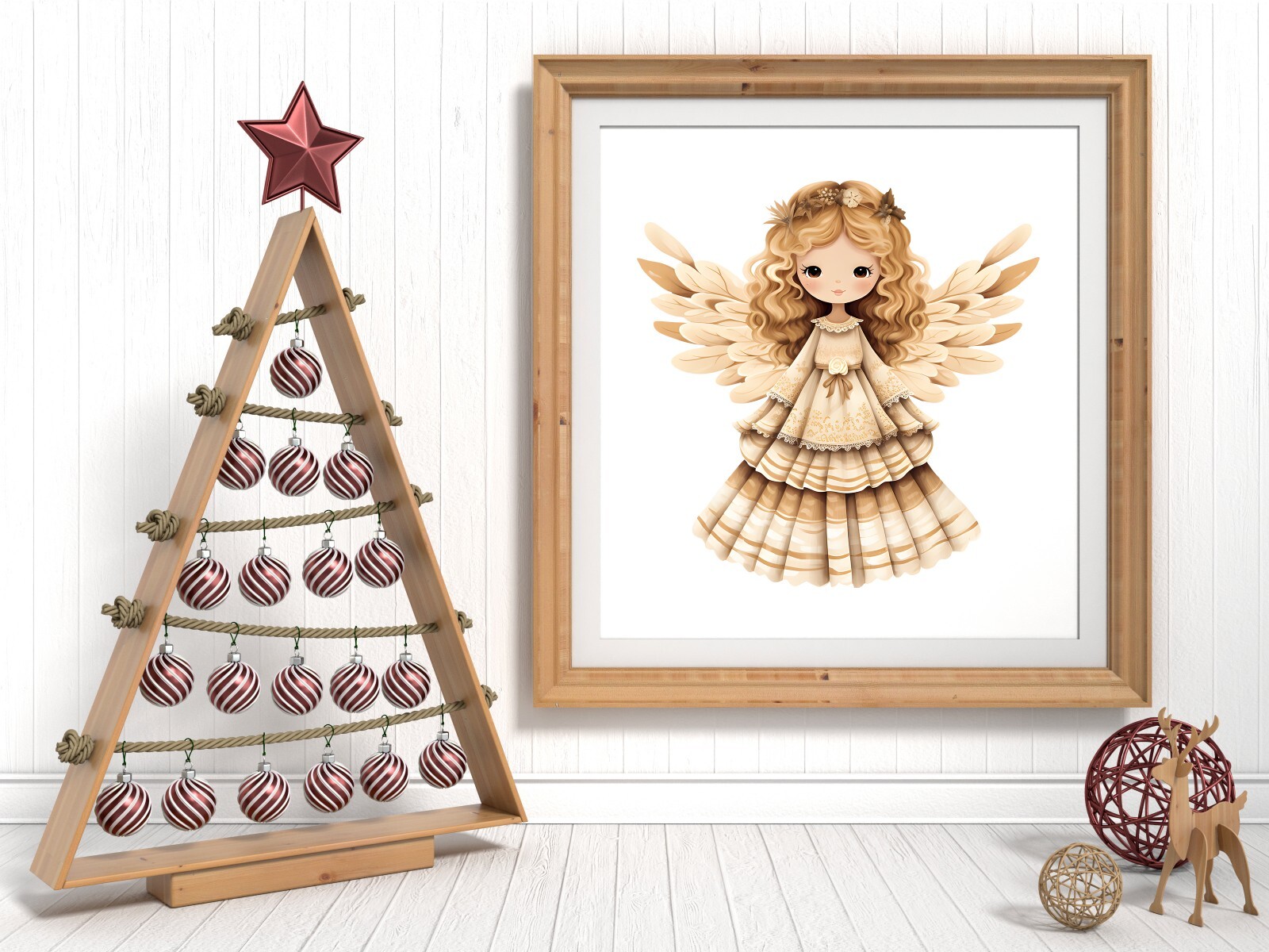 Neutral Christmas Folk Art Angel UV DTF Sticker Transparent Decal