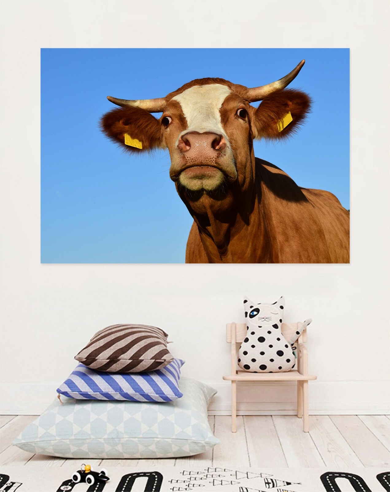 3D Blue Sky Cow Head C52 Animal Wall Stickers Wallpaper Mural Wall Murals Zoe