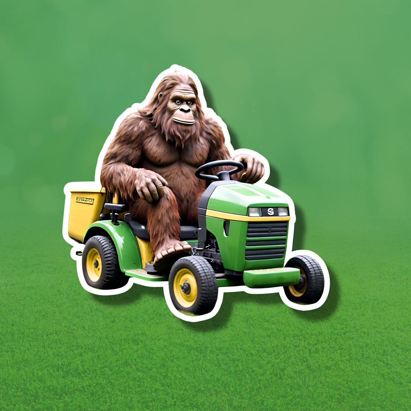 Bigfoot on a Lawn Tractor Mower Funny 6" Vinyl Laminated Sticker