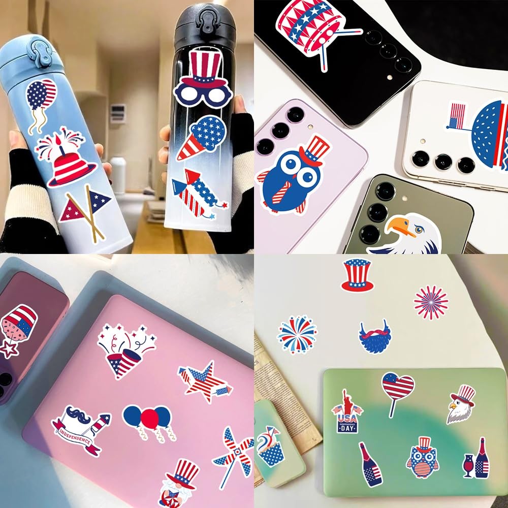 100pcs 4th of July Theme Waterproof Vinyl Stickers – Patriotic Multicolor