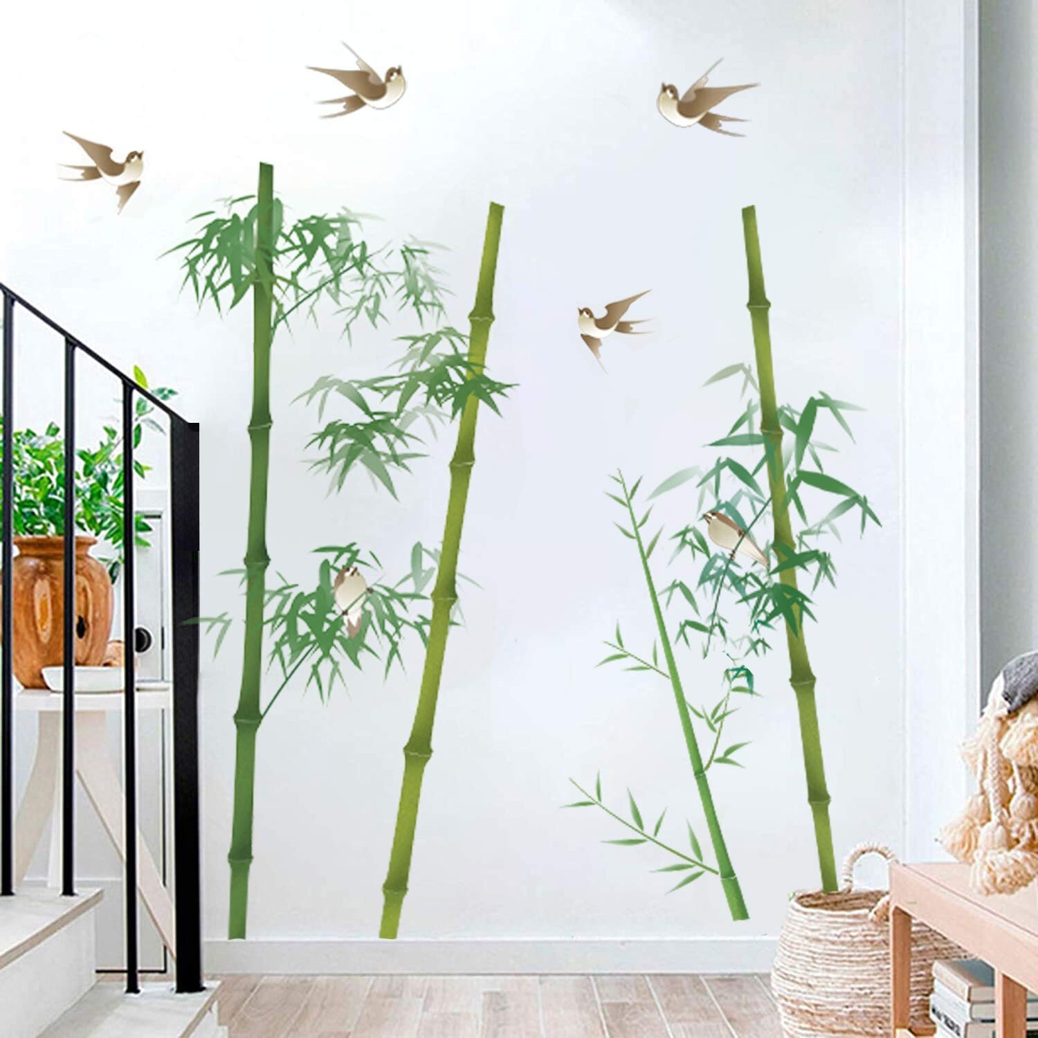 Runtoo Bamboo Wall Decal Birds Plants Wall Stickers Living Room Bedroom Wall …