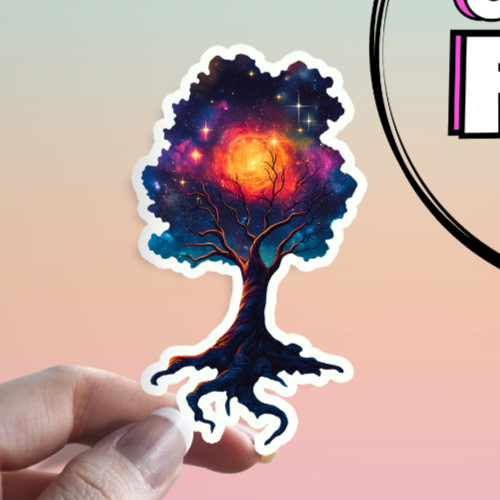 Galaxy Tree Sticker: Cosmic Nature Waterproof World Tree Sticker – Milky Way Art