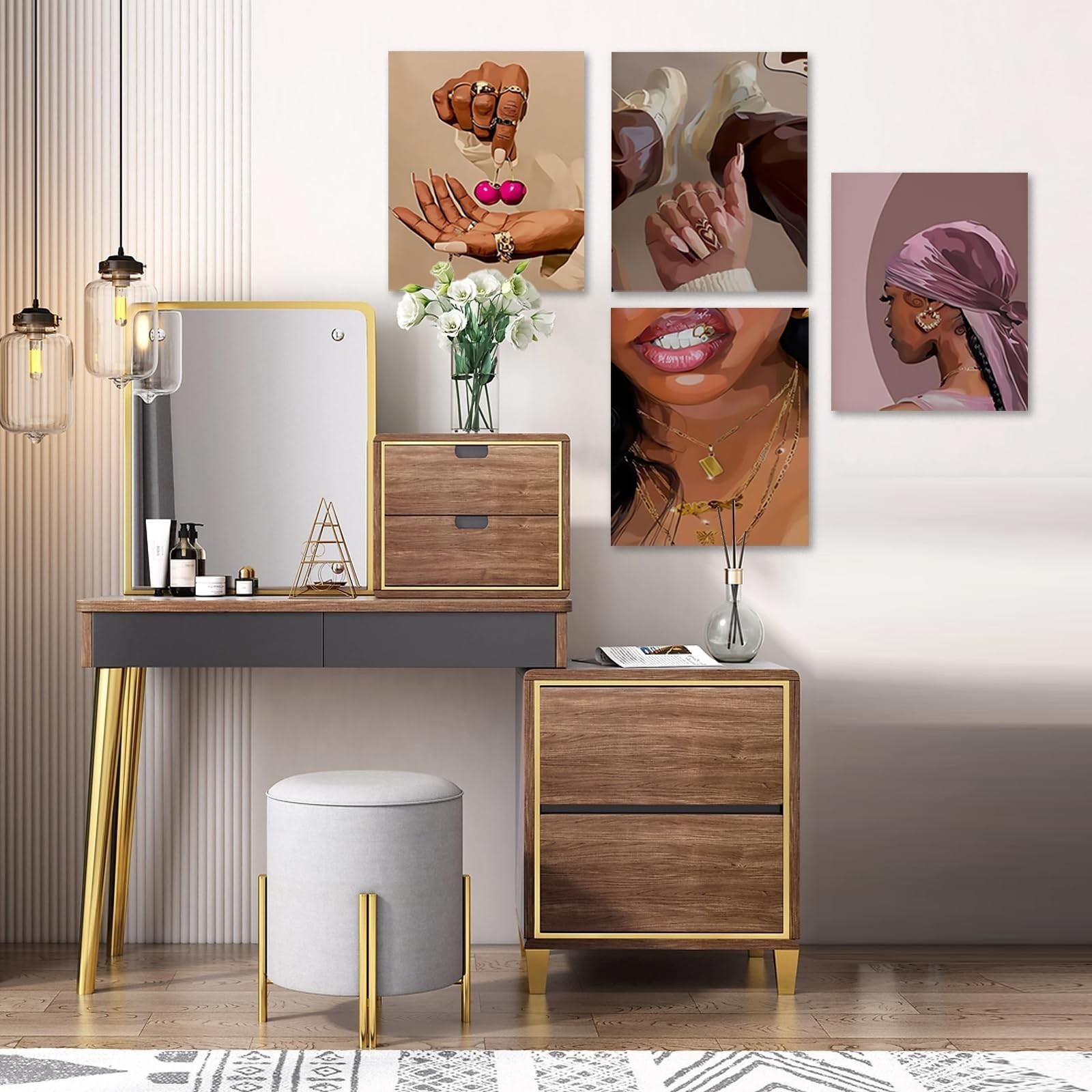 4 PCS Fashion Black Woman Aesthetic Poster Set Empowering Trendy Wall Art Abs…