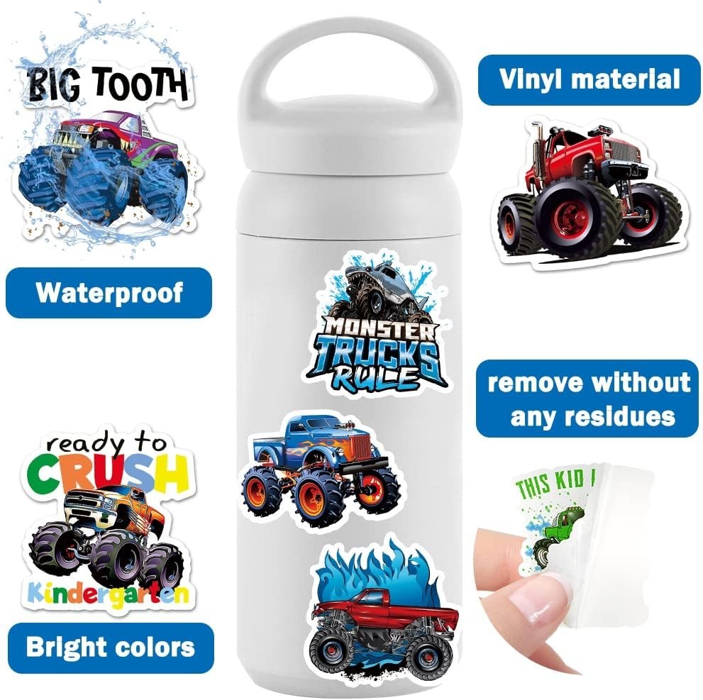 100PCS Monster Truck Stickers Truck Car Stickers for Kids Truck Stickers Water