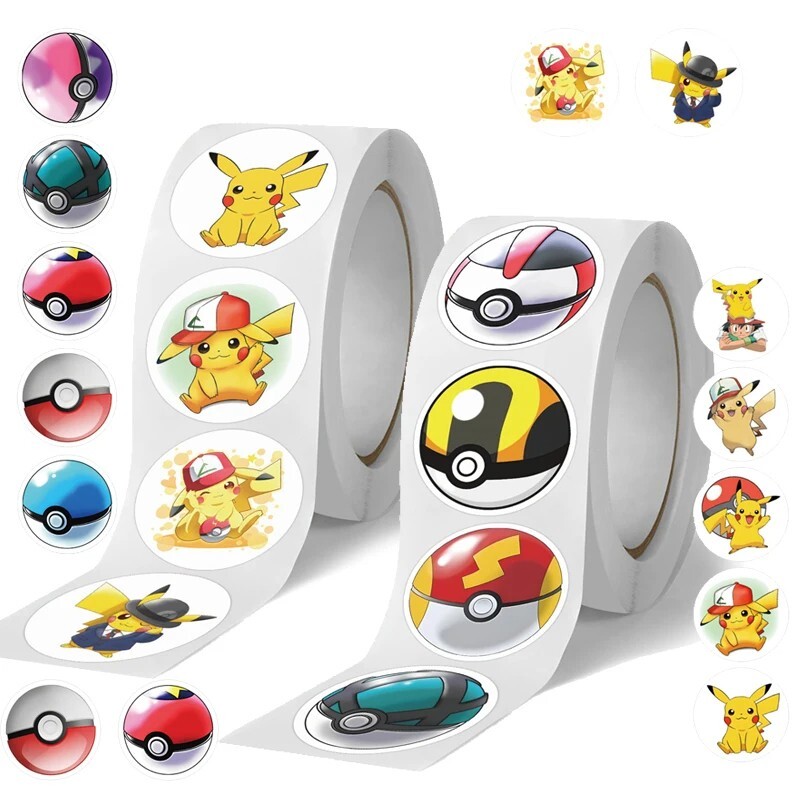 1000/500Pcs Electric Mouse Character Stickers Roll Kawaii Waterproof DIY Gift Ki
