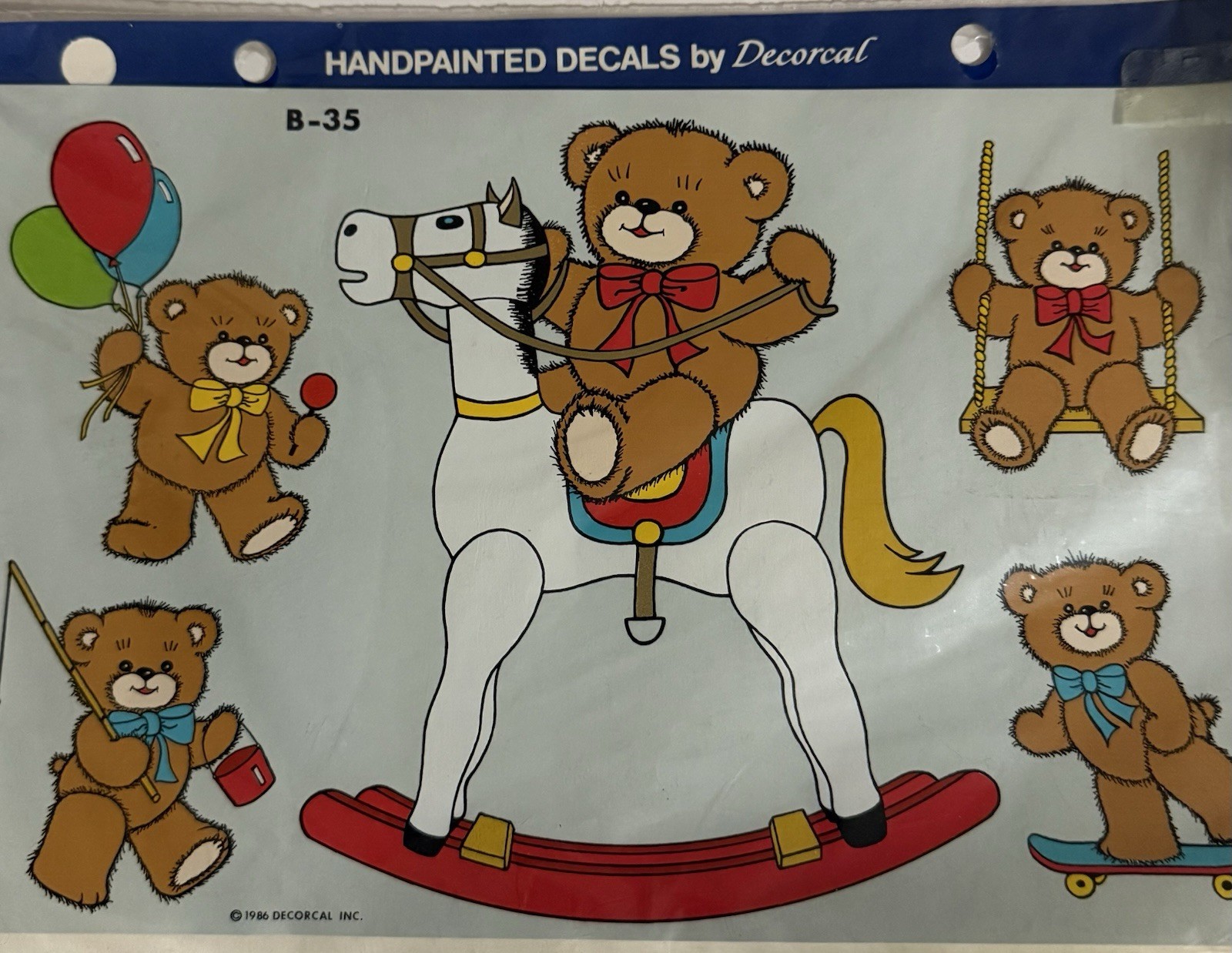 Vintage 1986 Decorcal Handpainted Decals Teddy Bears at Play B-35 stickers