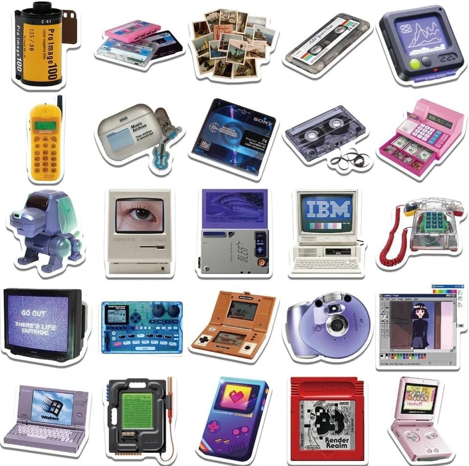 50-Piece Retro Technology Sticker Pack Nostalgic Delight