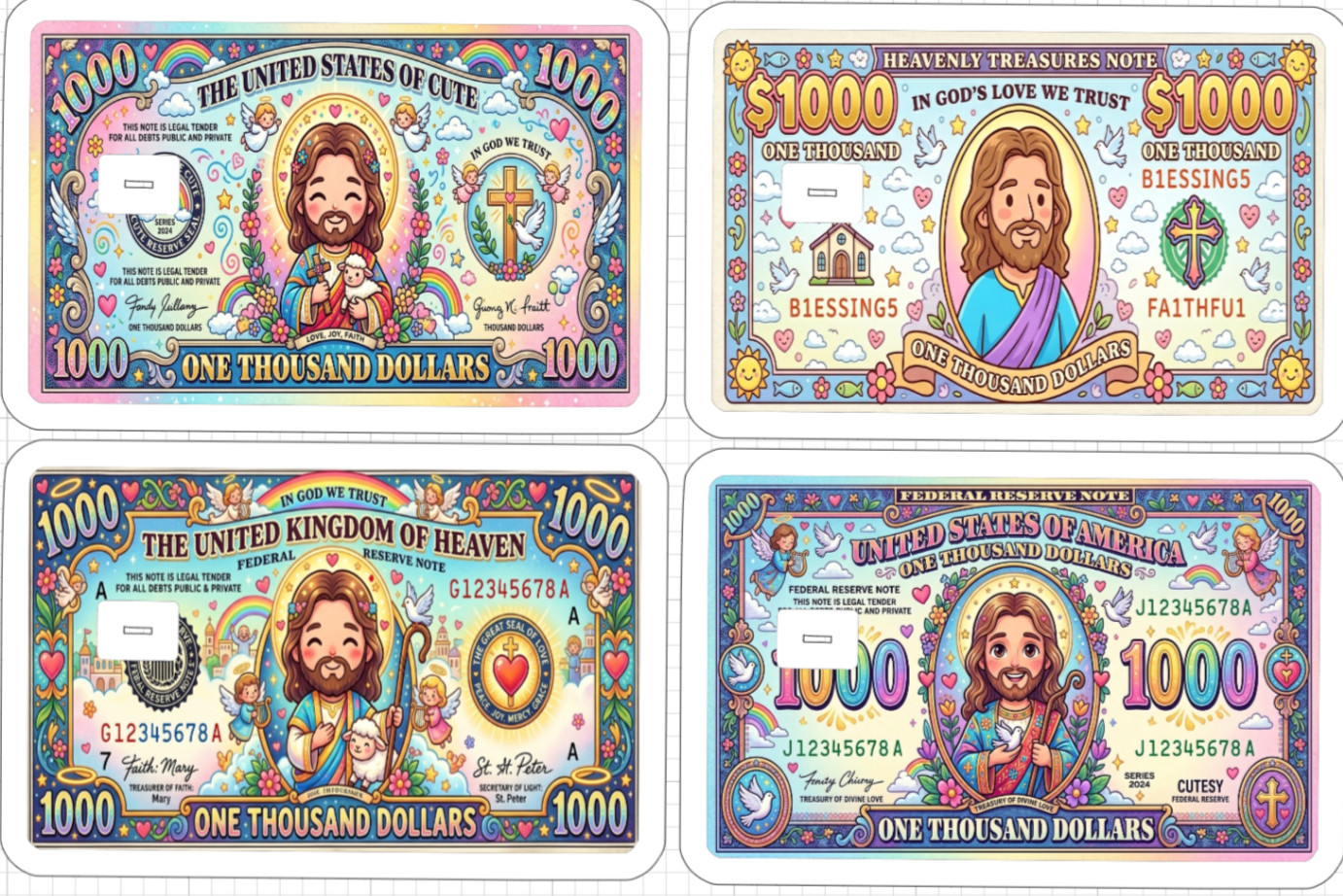 1000 Dollar Cutesy Jesus Bill Gift Credit Debit ATM Card Skin Sticker God Love $