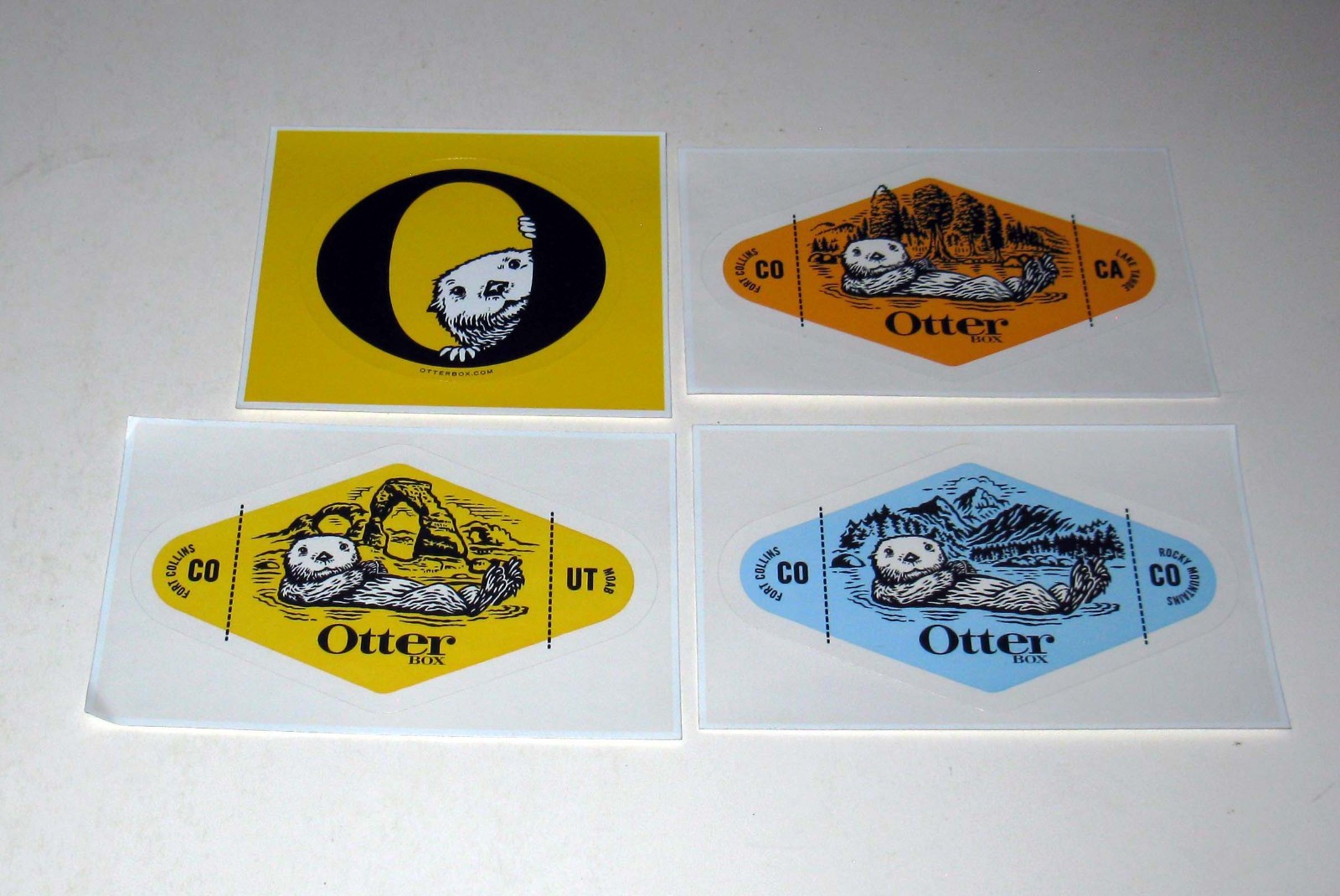 NEW Lot of 4 Otter Box Genuine OEM Stickers Blue Orange Yellow Fort Collins CO