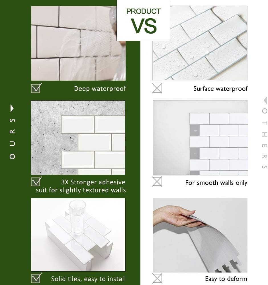 STICKGOO 10-Sheet Peel and Stick Subway Tile, Stick on Tiles Backsplash in White