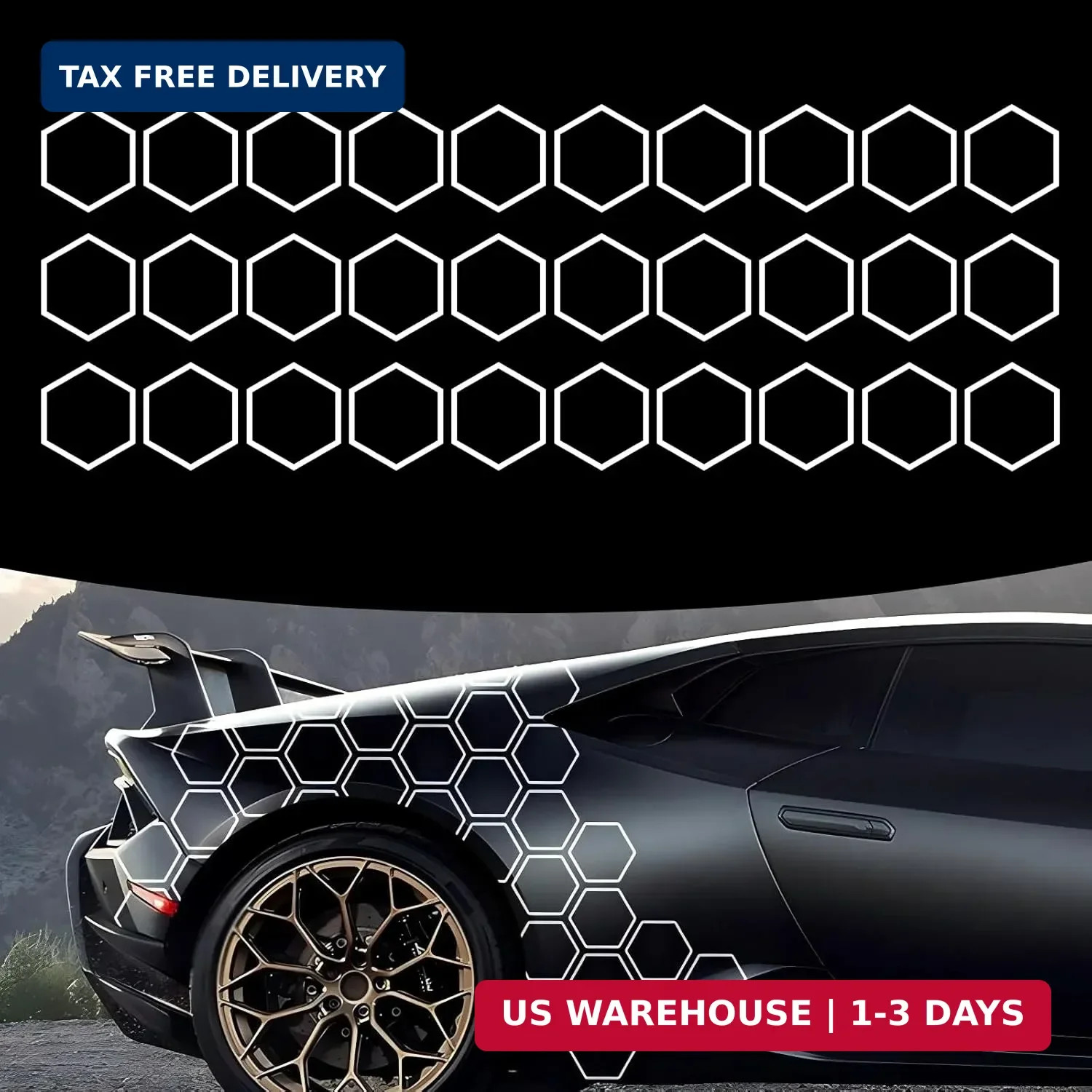 30 PCS Car Honeycomb Graphics Stickers, 3.31" x 3.94" Reflective Honeycomb