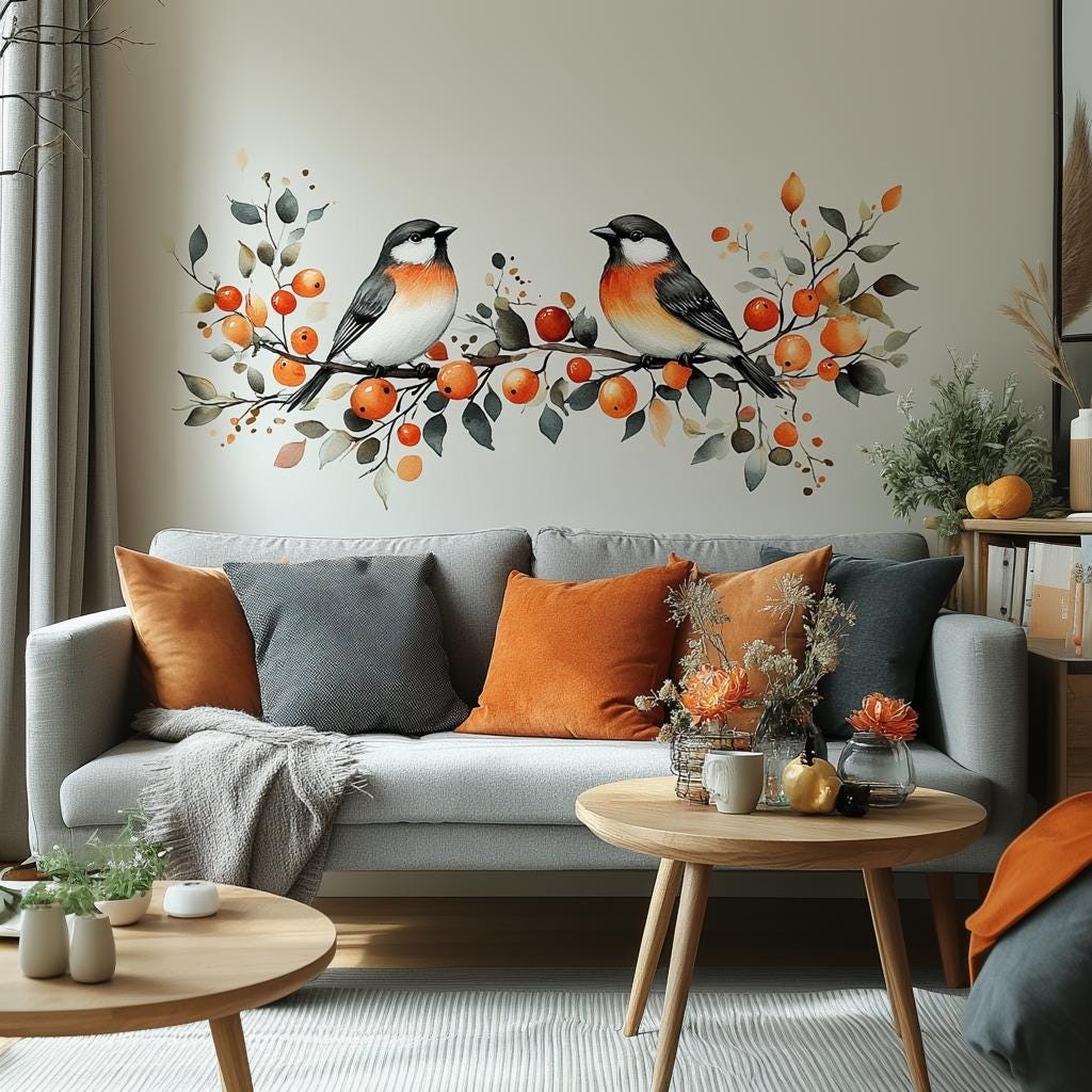 Autumn Bird Wall Decal | Fall Decor Wall Art