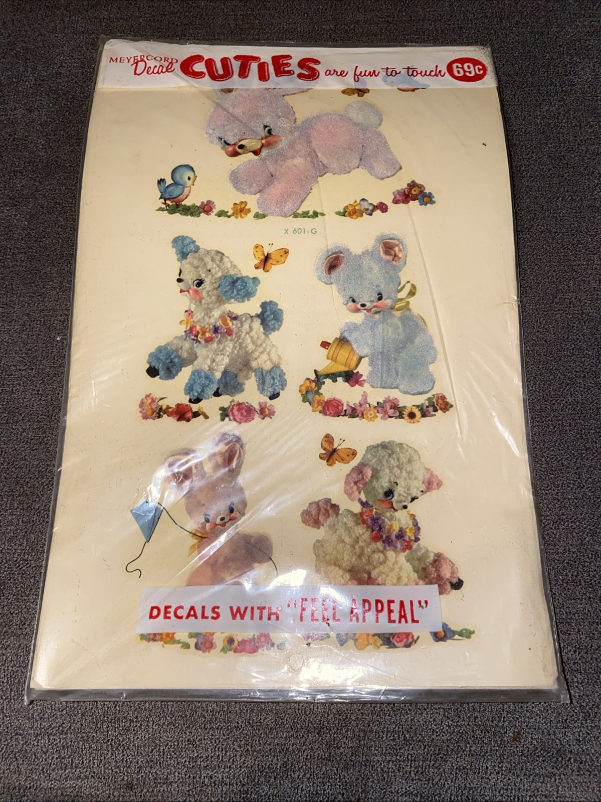 Vintage CUTIES Meyercord Fuzzy Animals Bunny Lamb Bear Decals Wall Decor NOS