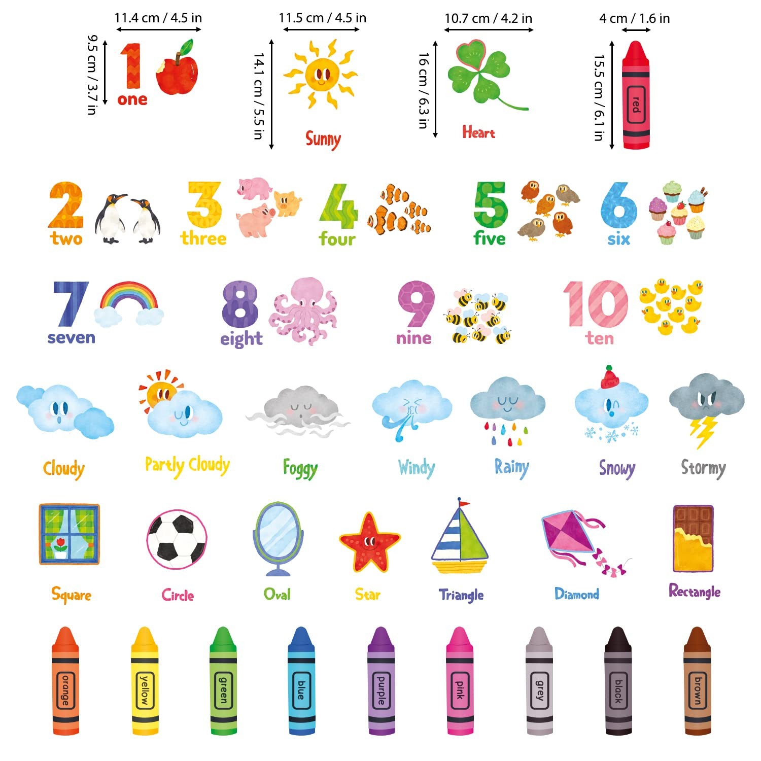 DS9-8056 Numbers Crayons Weather and Shape Wall Decals Stickers Nursery Class…