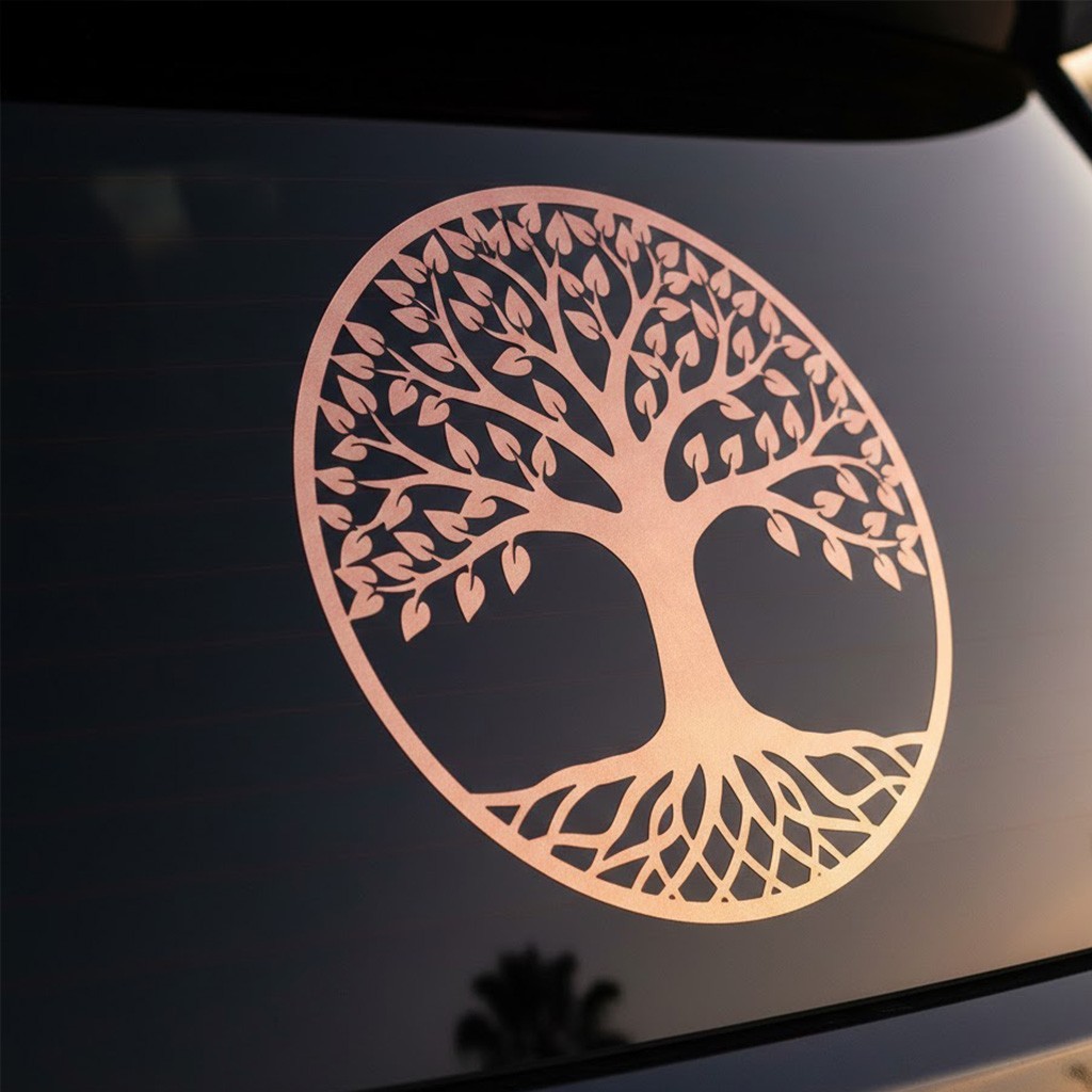 Tree of Life Sticker Decal Car Window Yoga Zen Rose Gold Copper Metallic 3×3"