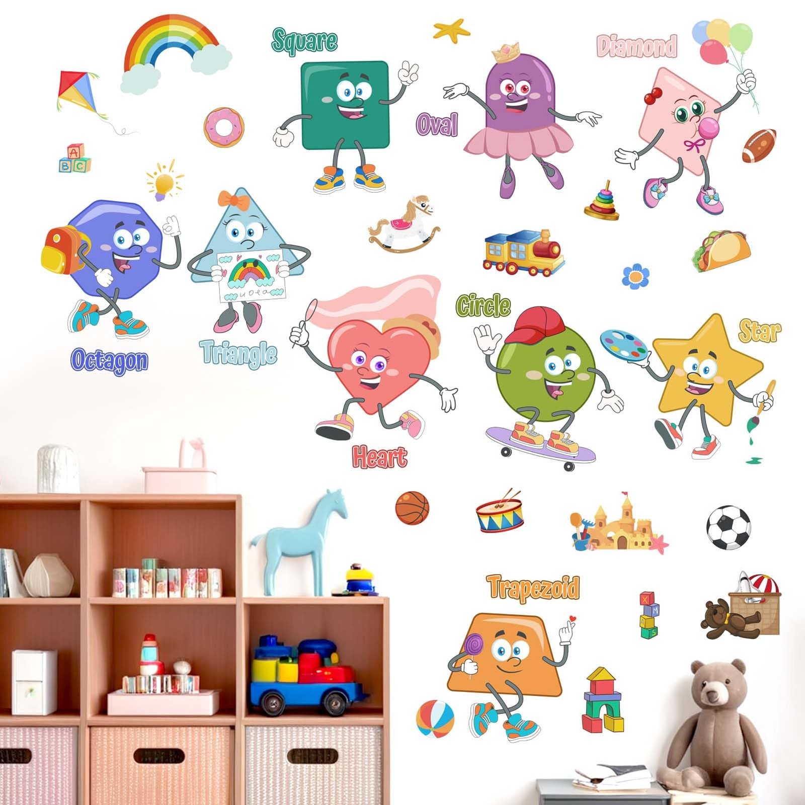 Shapes Educational Wall Decals – Enlighten Learning Geometry Wall Stickers – …