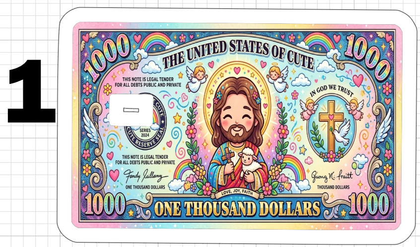 1000 Dollar Cutesy Jesus Bill Gift Credit Debit ATM Card Skin Sticker God Love $