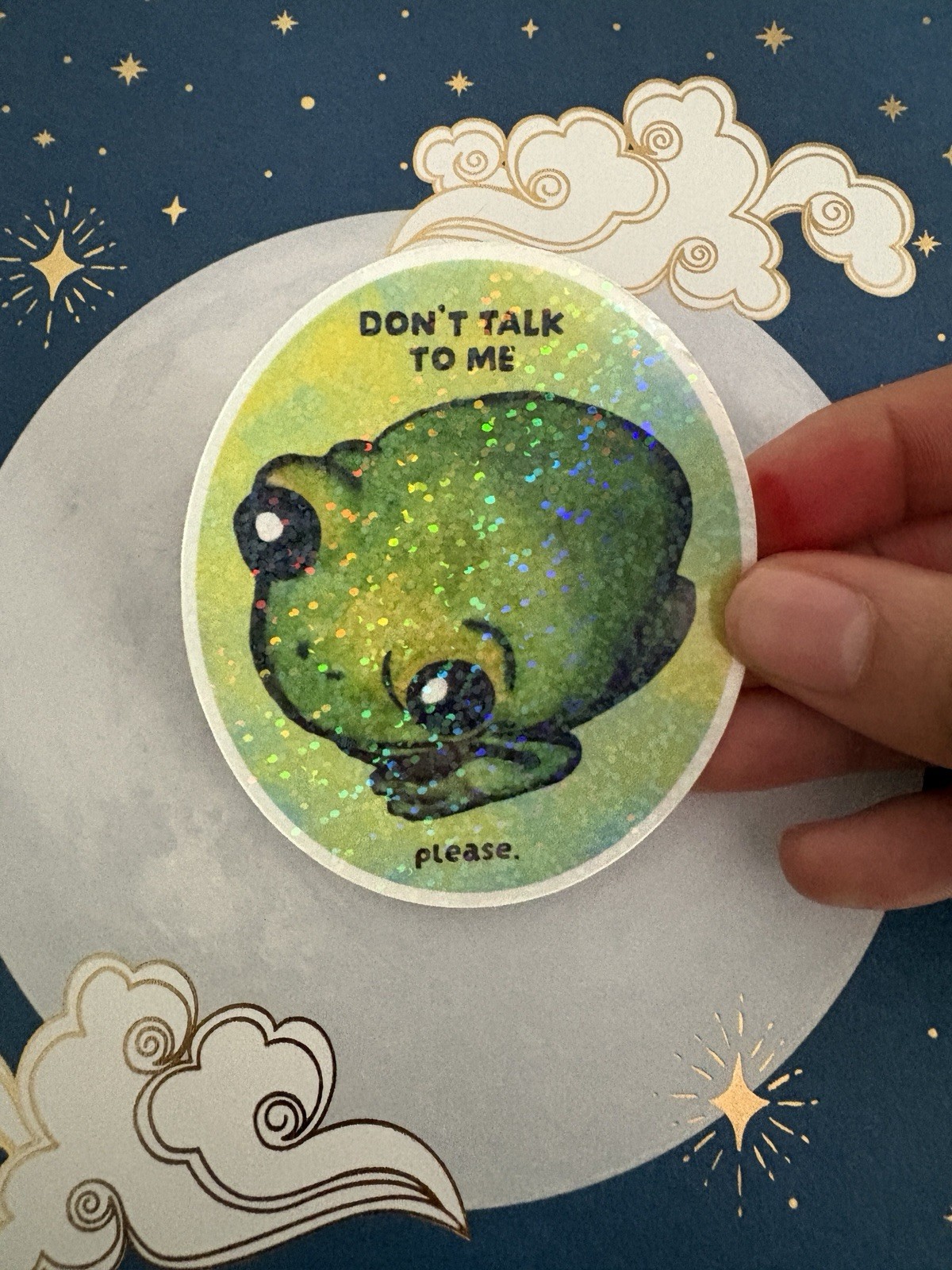 3in Holographic Don’t Talk To Me Anti-Social Frog Original Art Vinyl Sticker